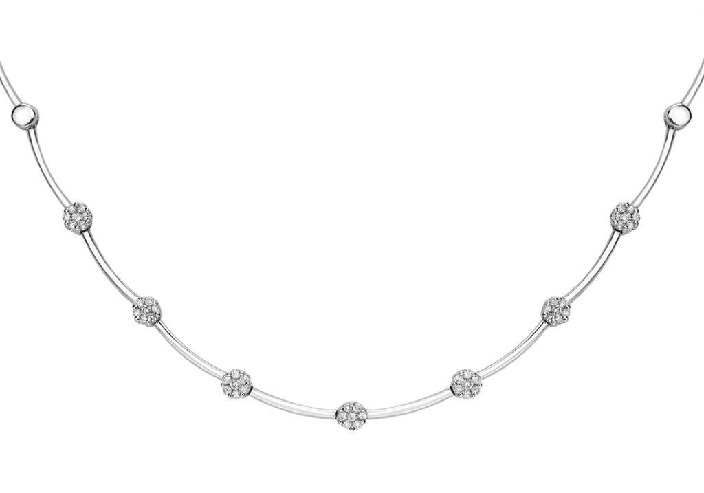 9ct White Gold 1.00t Invisible Set Diamond Bar Necklet 46m/18"9