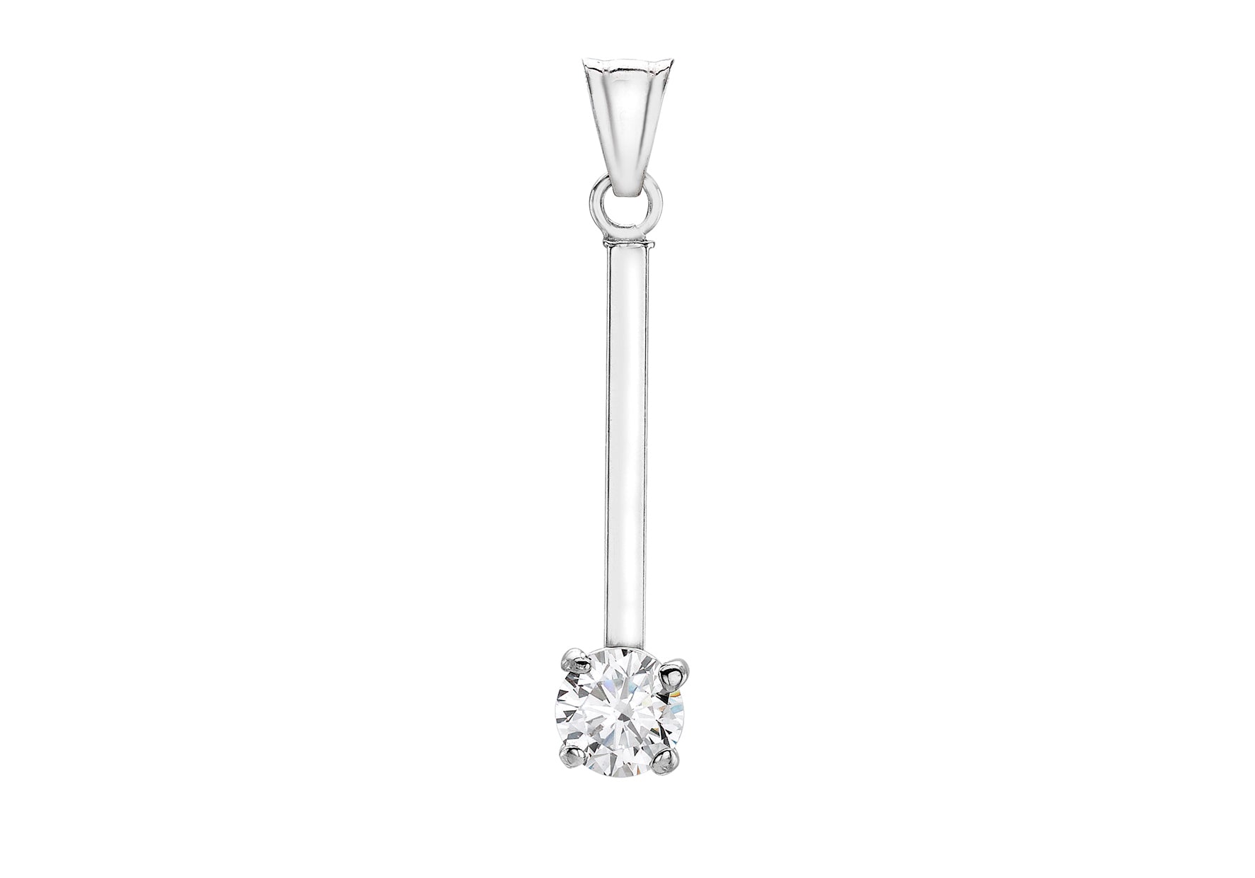 9ct White Gold Zirconia and Bar Drop Pendant