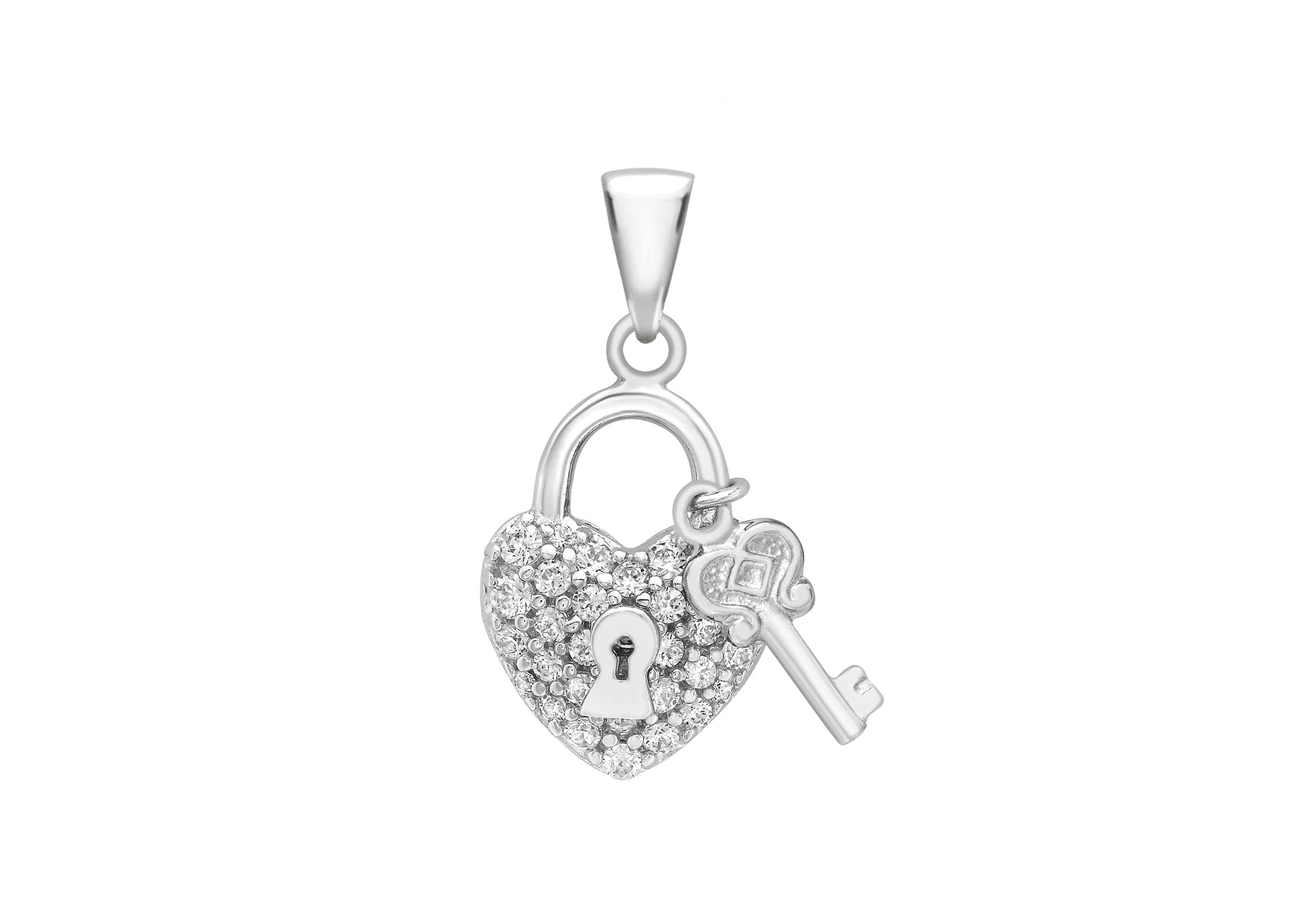 9ct White Gold Zirconia Lok & Key Pendant