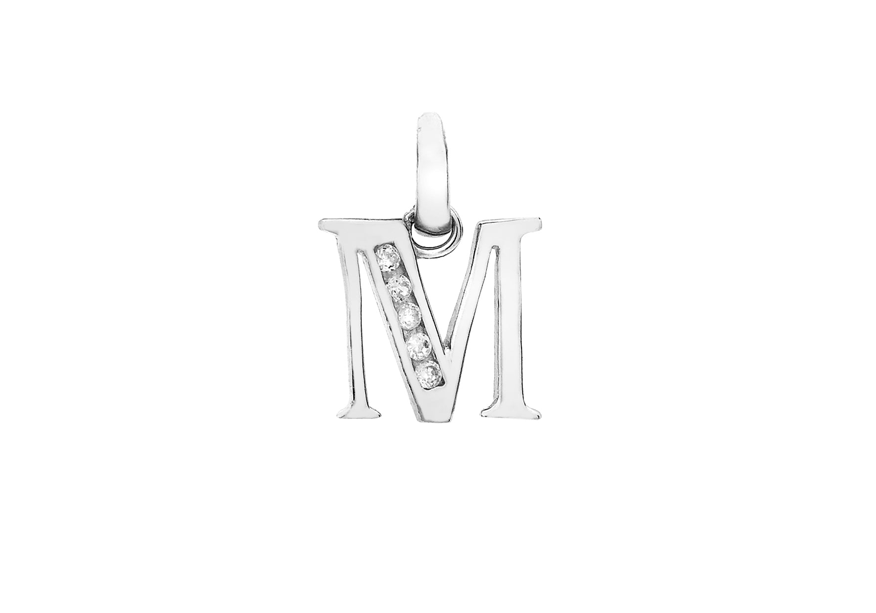 9ct White Gold Zirconia 10mm x 11mm 'M' Initial Pendant
