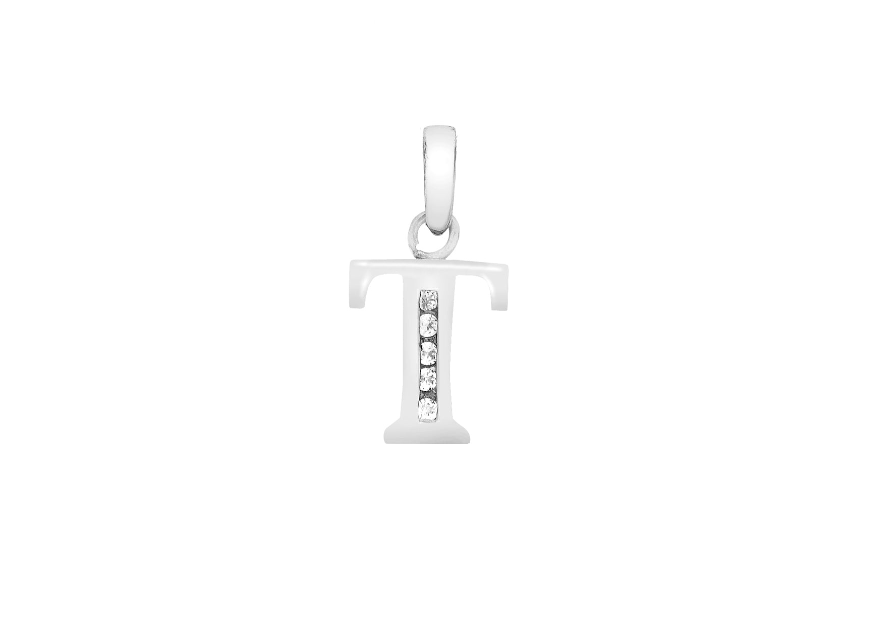 9ct White Gold Zirconia 8mm x 12mm 'T' Initial Pendant