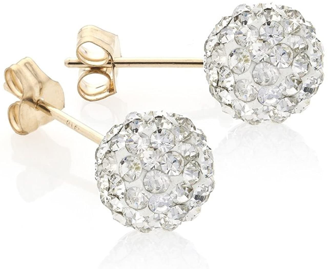 9ct Yellow Gold Crystal Ball Stud Earrings