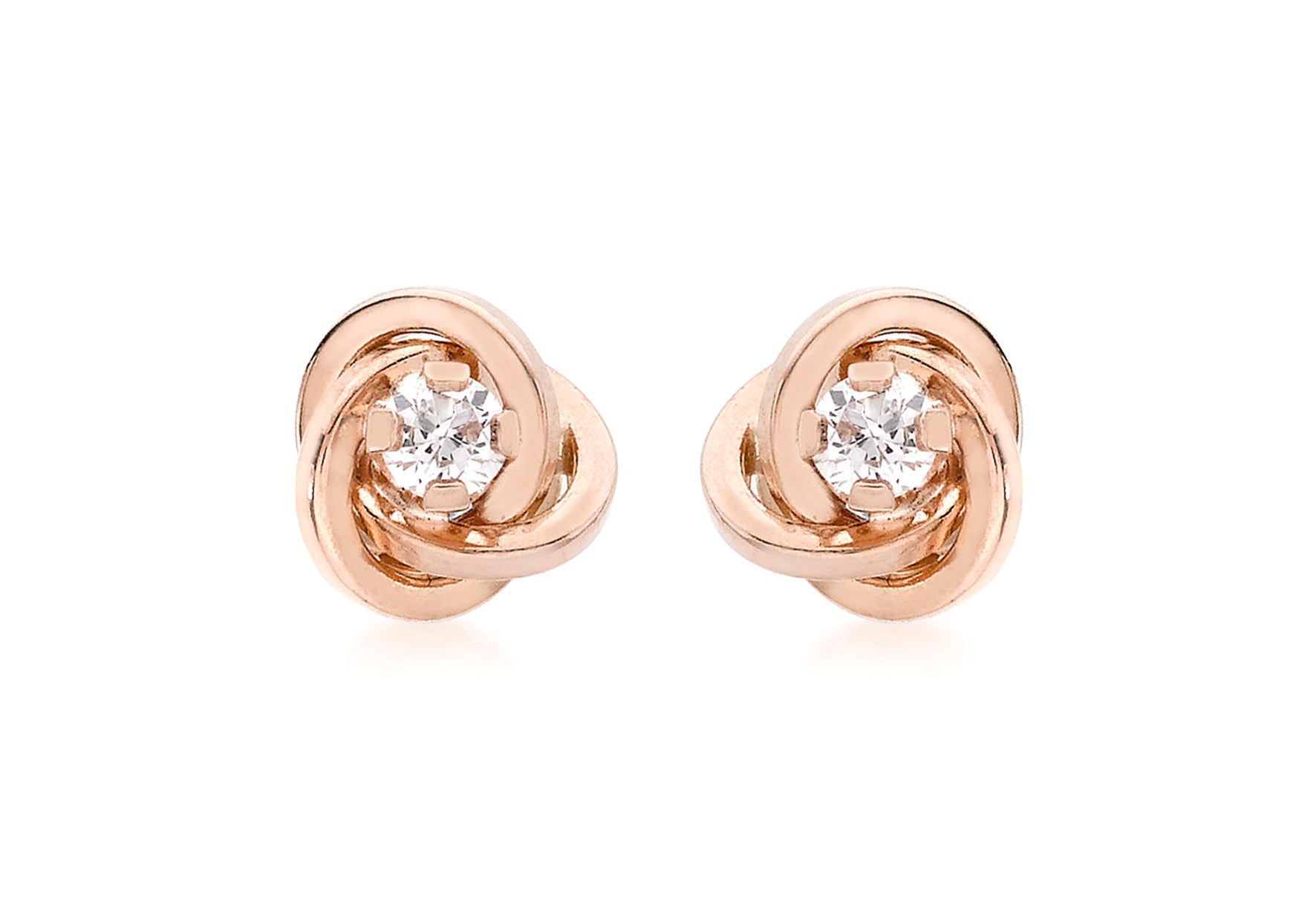 18ct Rose Gold Zirconia 6.5mm Knot Stud Earrings