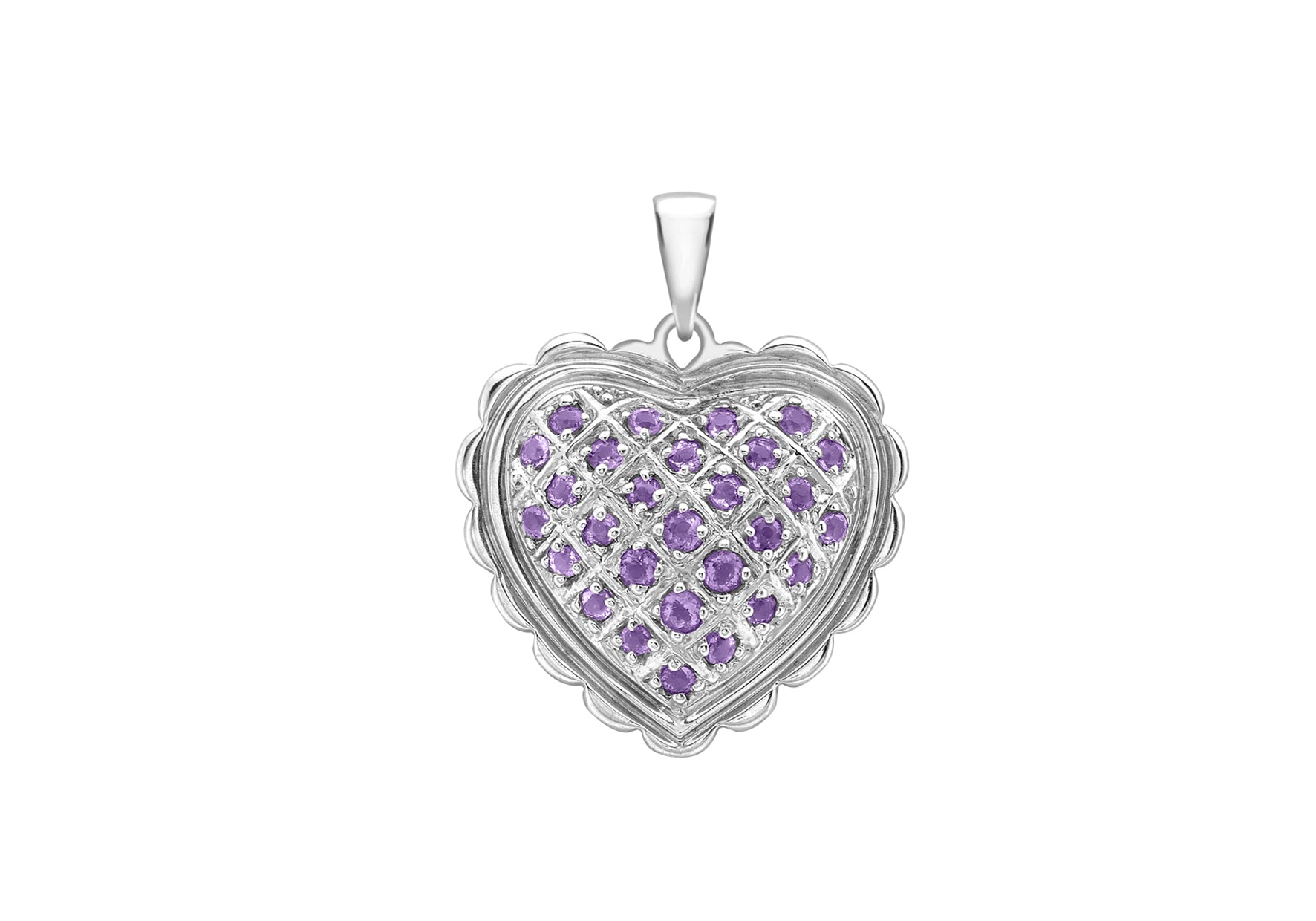 18ct White Gold Amethyst Sallop Edge Heart Pendant