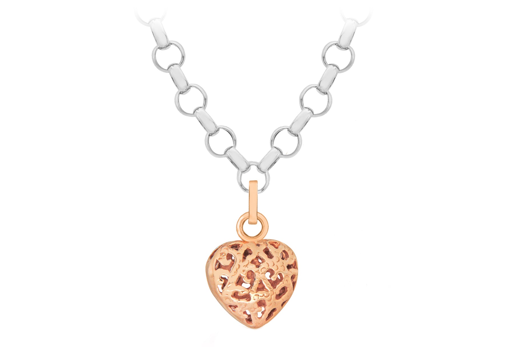 Sterling Silver Two Tone Red Heart Belcher Chain Pendant