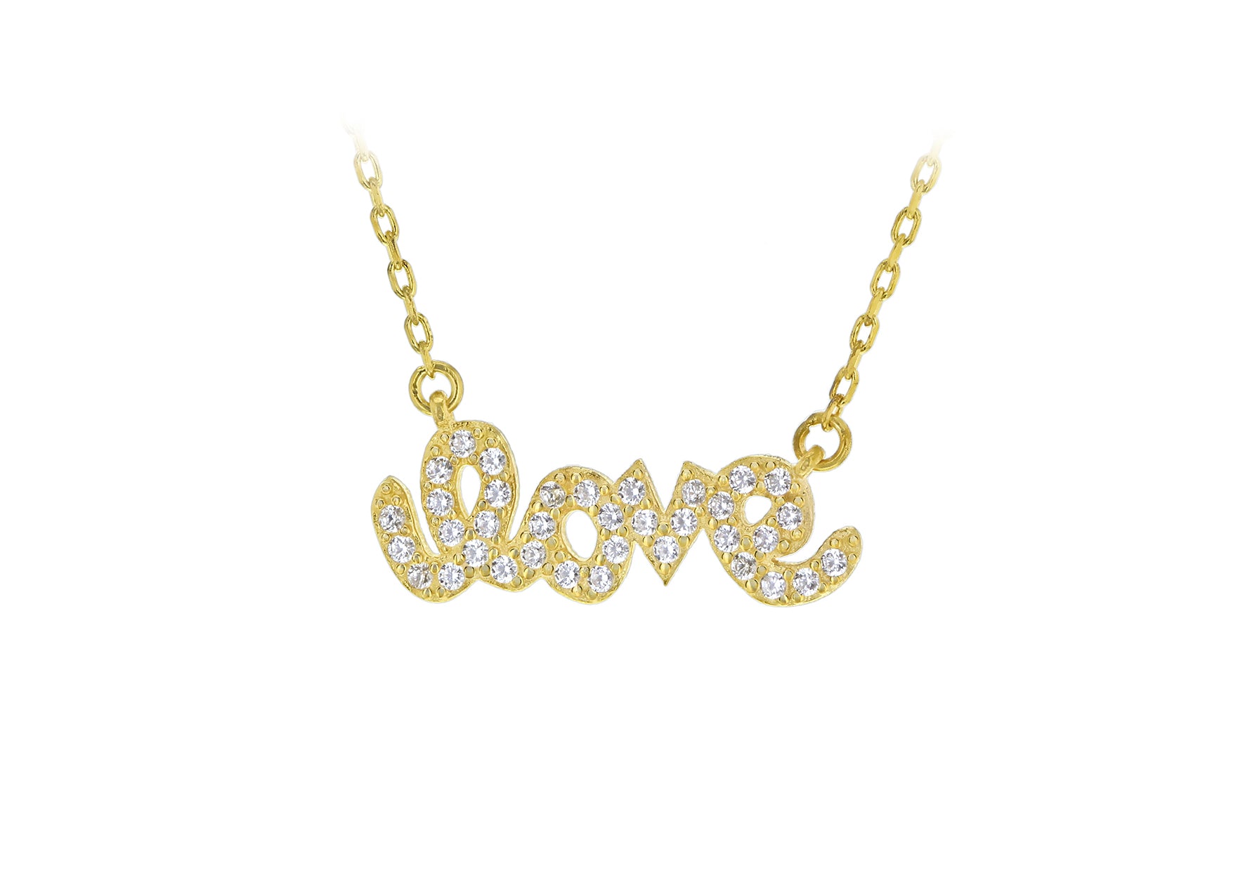 Sterling Silver Gold Plated Zirconia 'Love' Necklace 46m/18"9