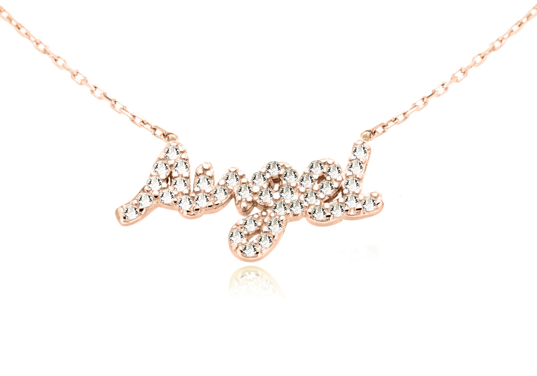 Sterling Silver Rose Gold Plated Zirconia 'Angel' Necklace 46m/18"9