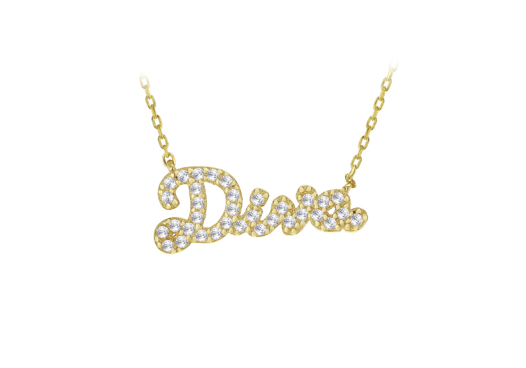 Sterling Silver Gold Plated Zirconia 'Diva' Necklace 46m/18"9
