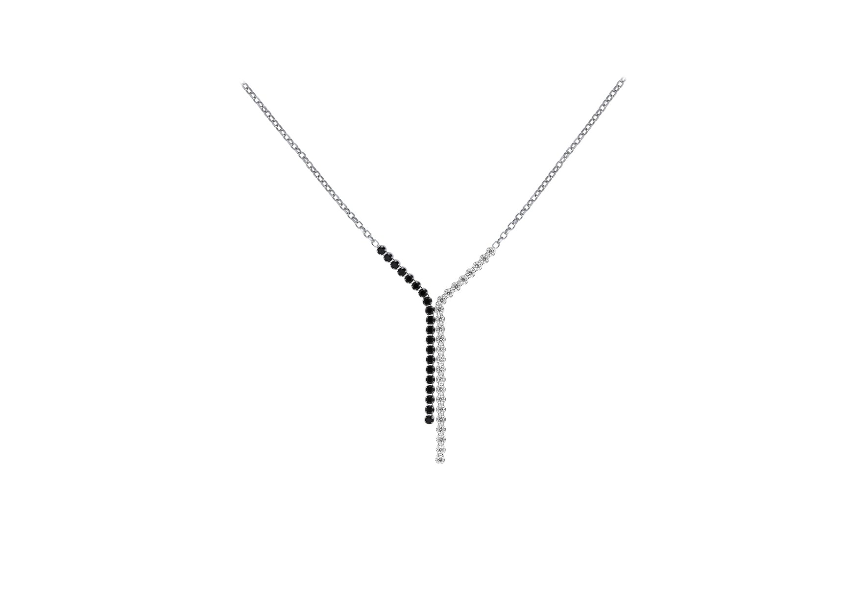 Sterling Silver Rhodium Plated White Zirconia and Black Spinel Drop Necklace 46m/18"9