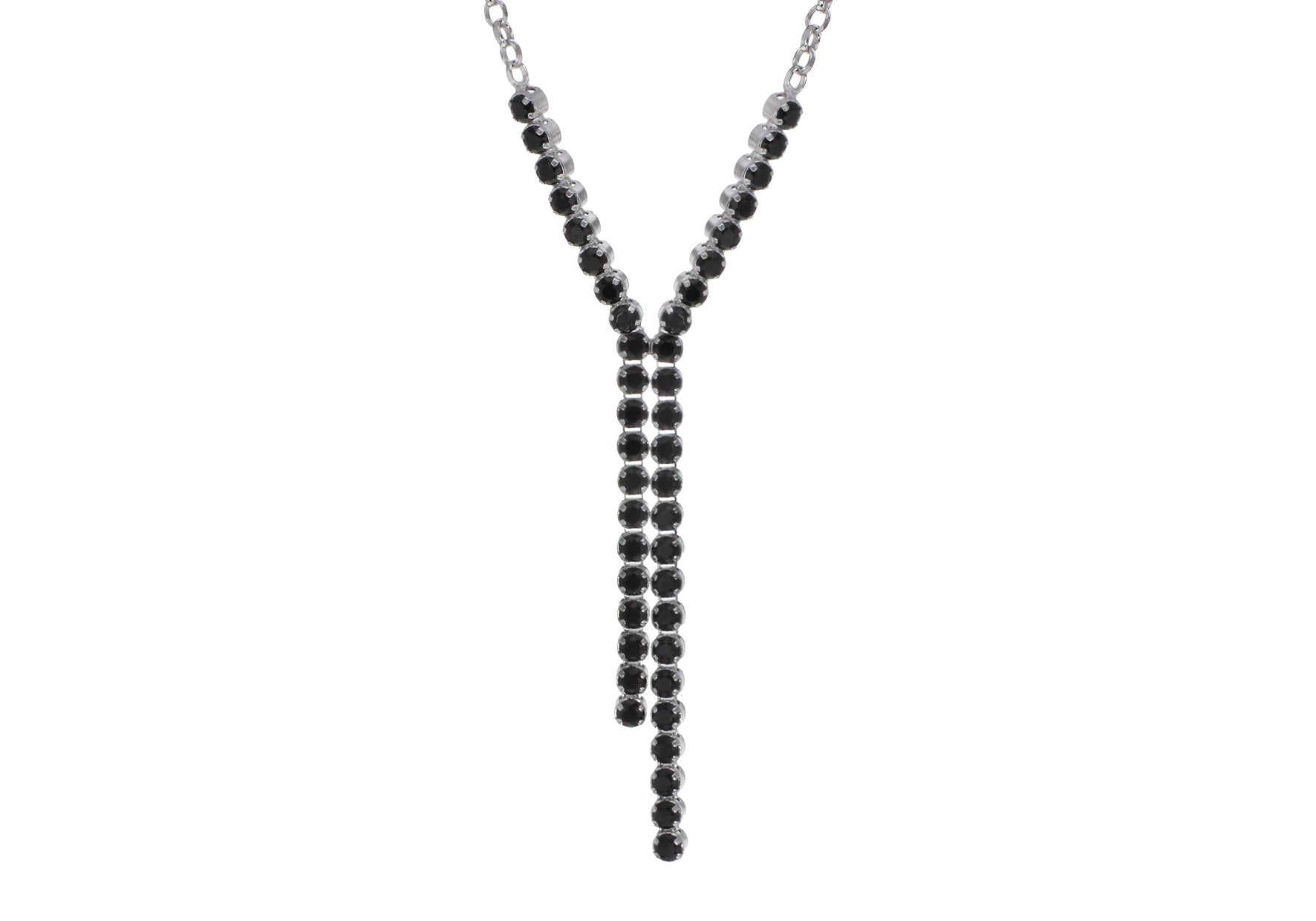 Sterling Silver Rhodium Plated Black Spinel Drop Necklet 46m/18"9