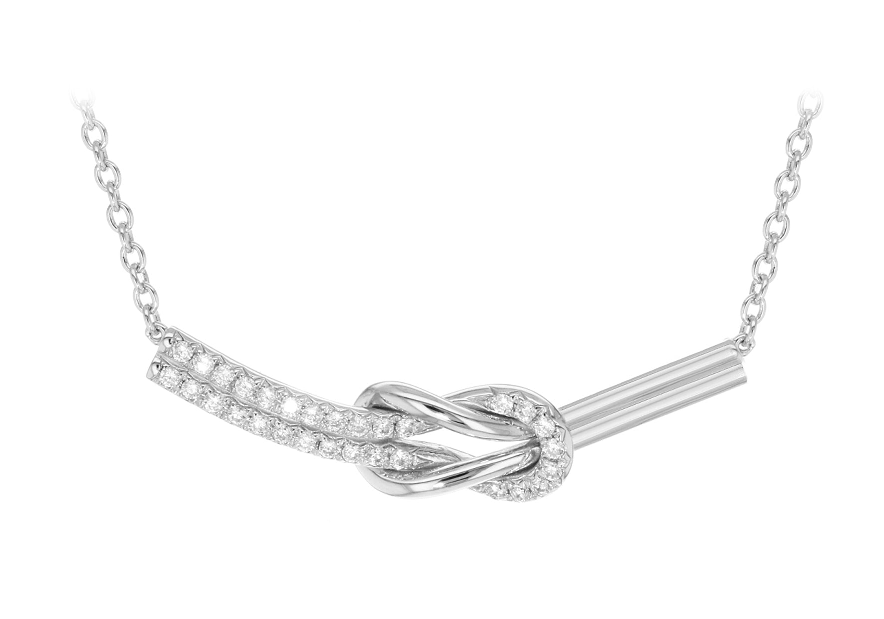 Sterling Silver Rhodium Plated Zirconia Figure 8 Knot Adjustable Necklet 39.5m/15.5"-42m/16.5"9