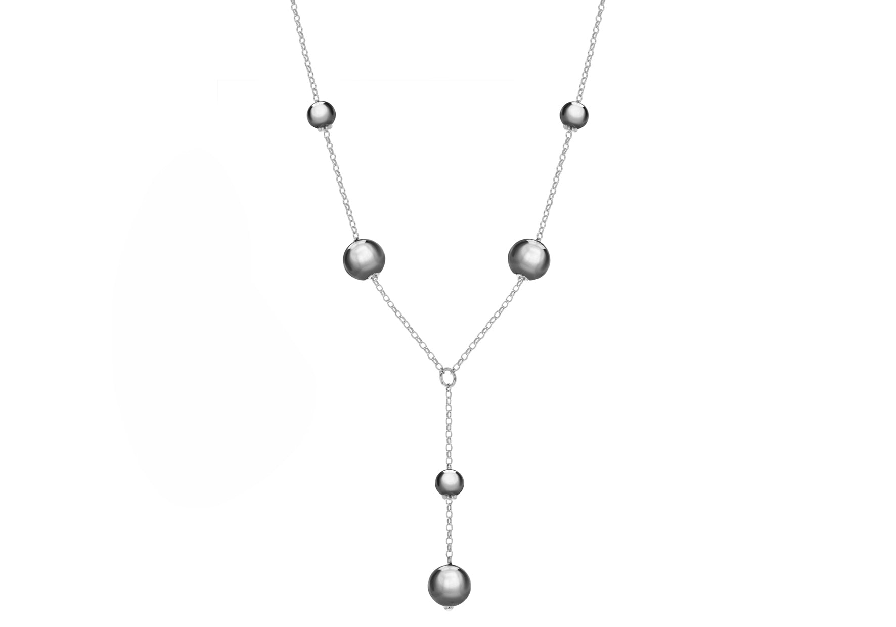 Sterling Silver Rhodium Plated and RCuthenium Bead Y Necklet 46m/18"9