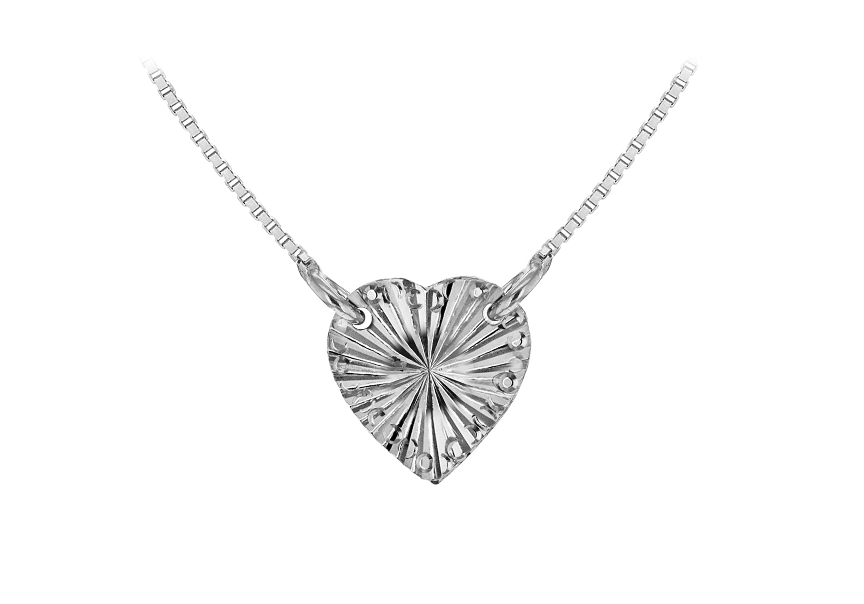 Sterling Silver Rhodium Plated Diamond Cut Heart Adjustable Necklace 41m/16"-46m/18"9