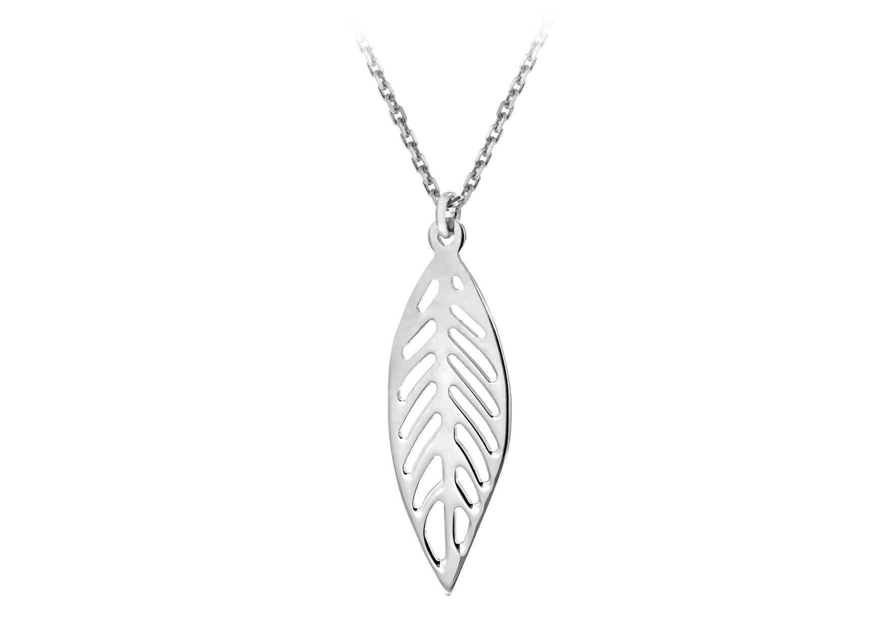 Sterling Silver Rhodium Plated Leaf Necklace 41m/16"-46m/18"9