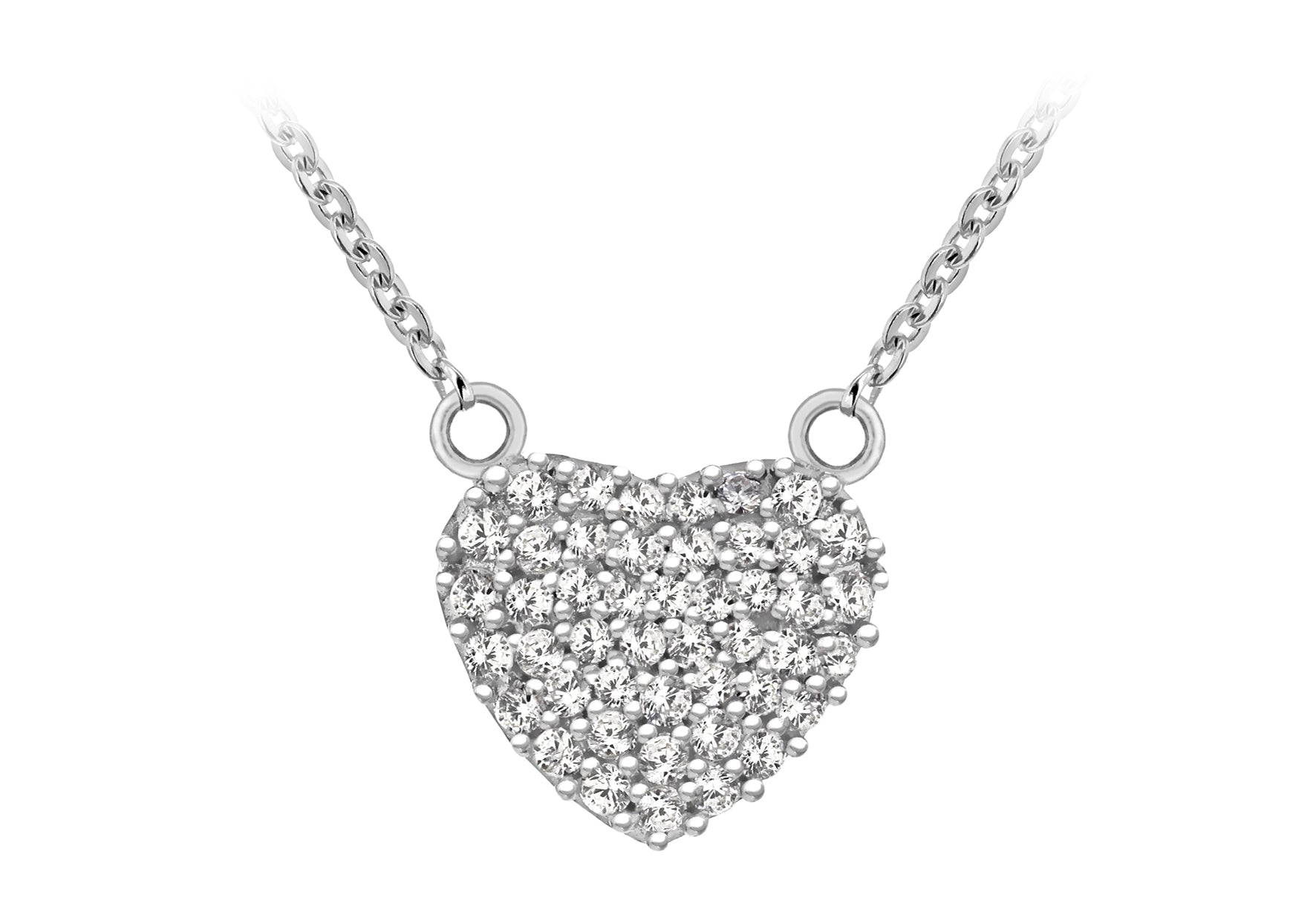 Sterling Silver Rhodium Plated Zirconia 10.5mm x 10.75mm Heart Necklace 41m/16"-46m/18"9