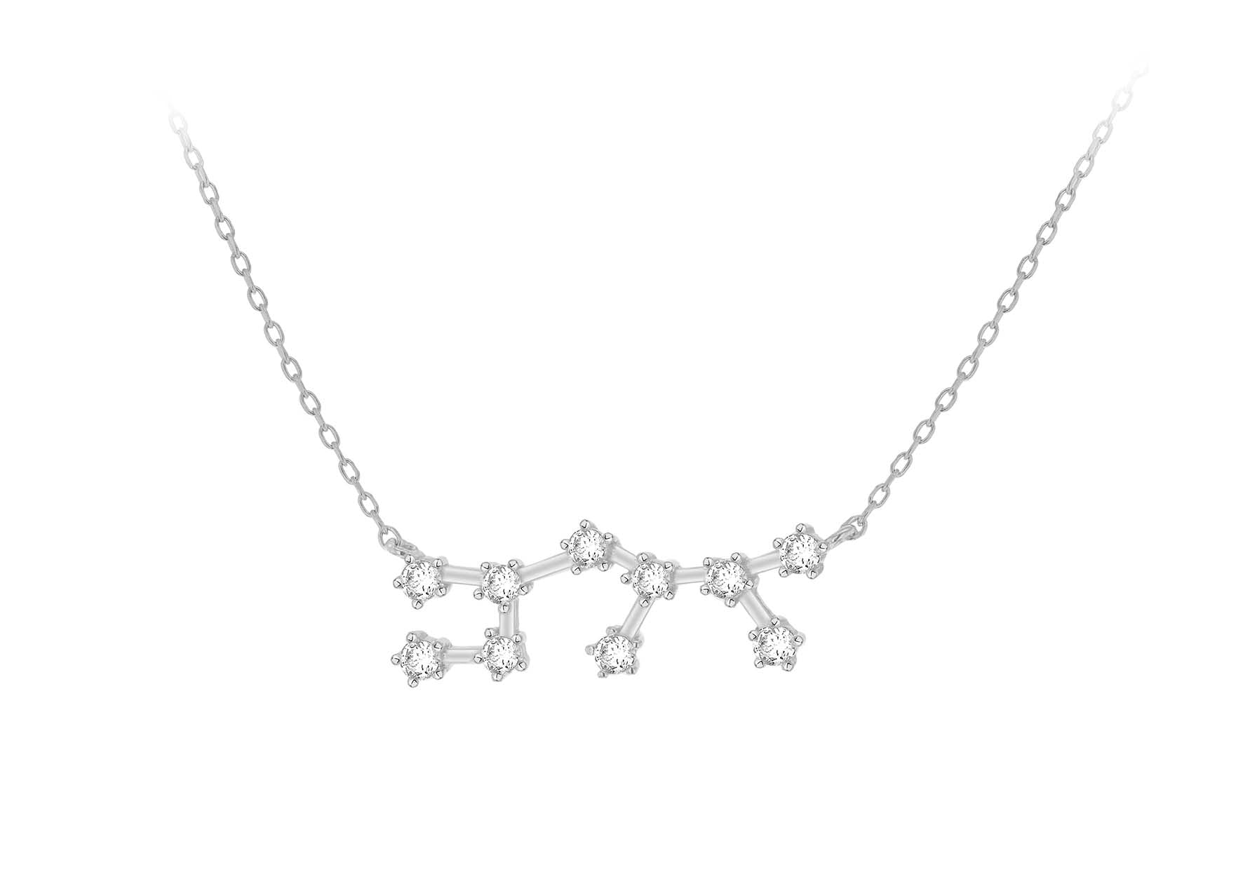 Sterling Silver Rhodium Plated Zirconia Set Sagittarius Star Constellation Necklace