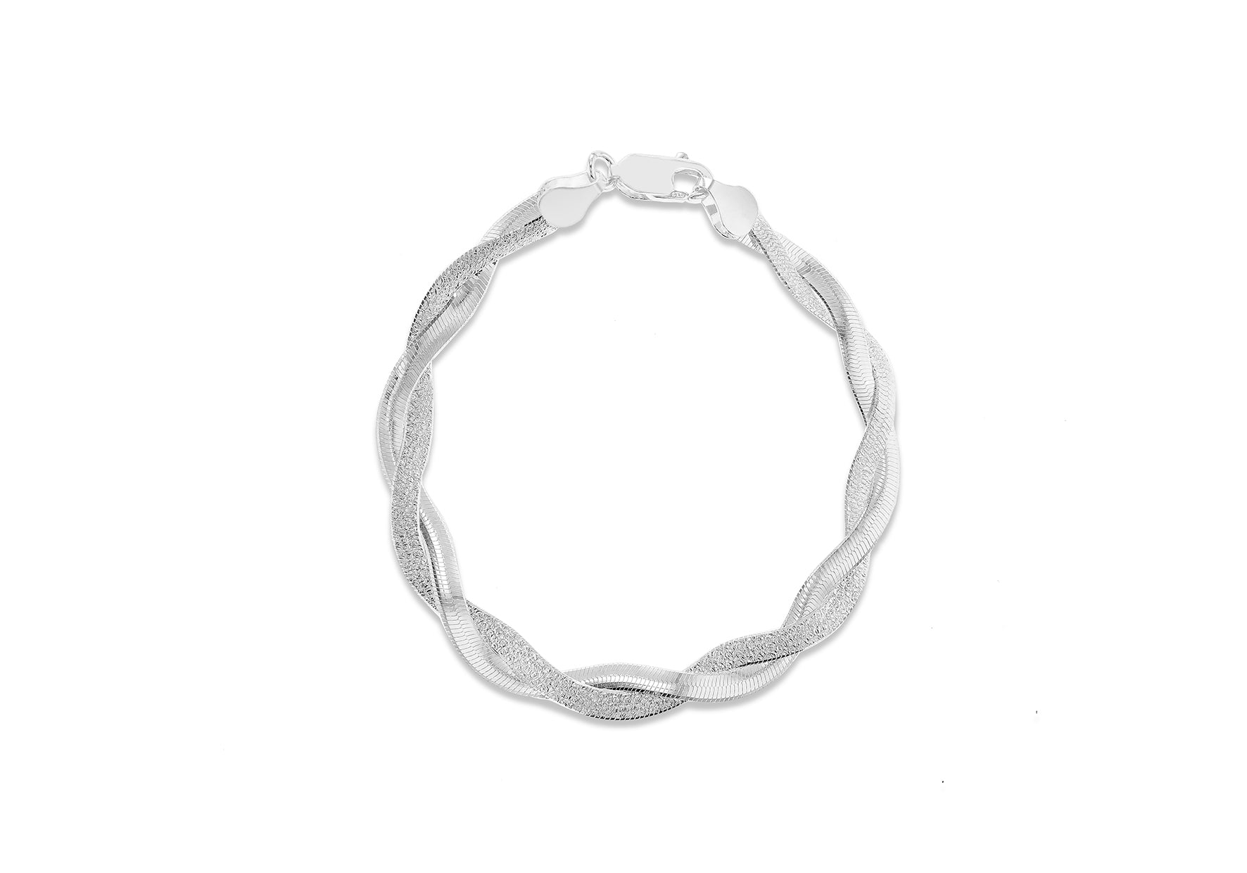 Sterling Silver Frosty Twined Herringbone Bracelet