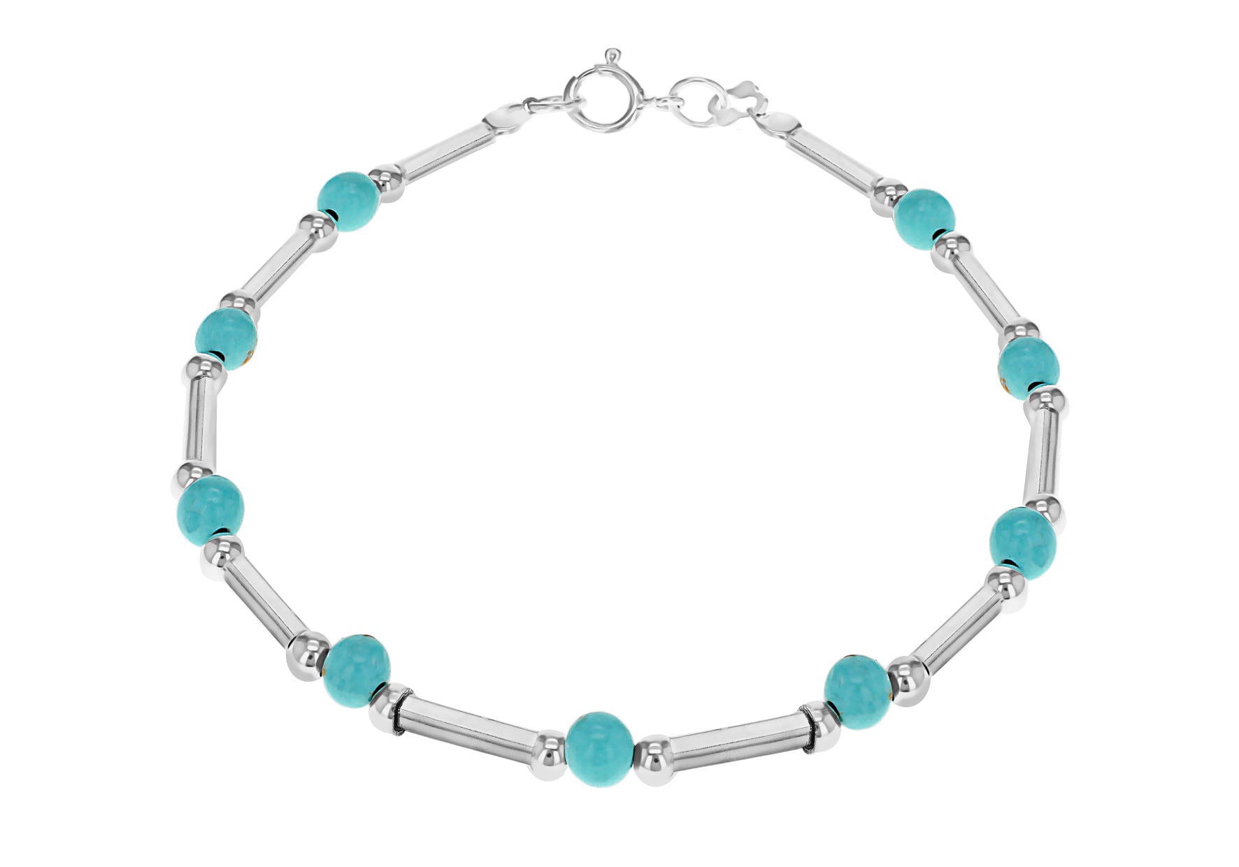 Sterling Silver Turquoise Bead and Bar Bracelet 19m/7.5"9