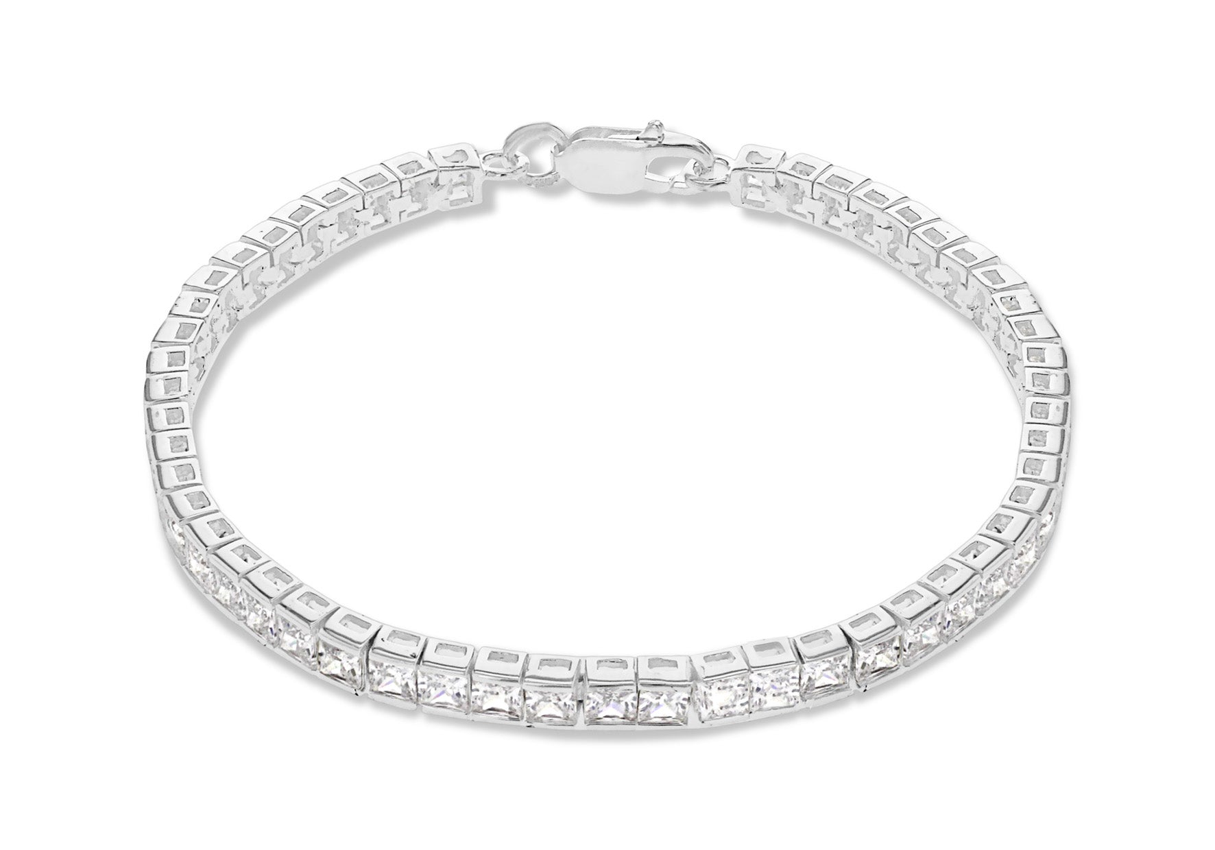 Sterling Silver 3mm Square Zirconia Tennis Bracelet 18m/7"9