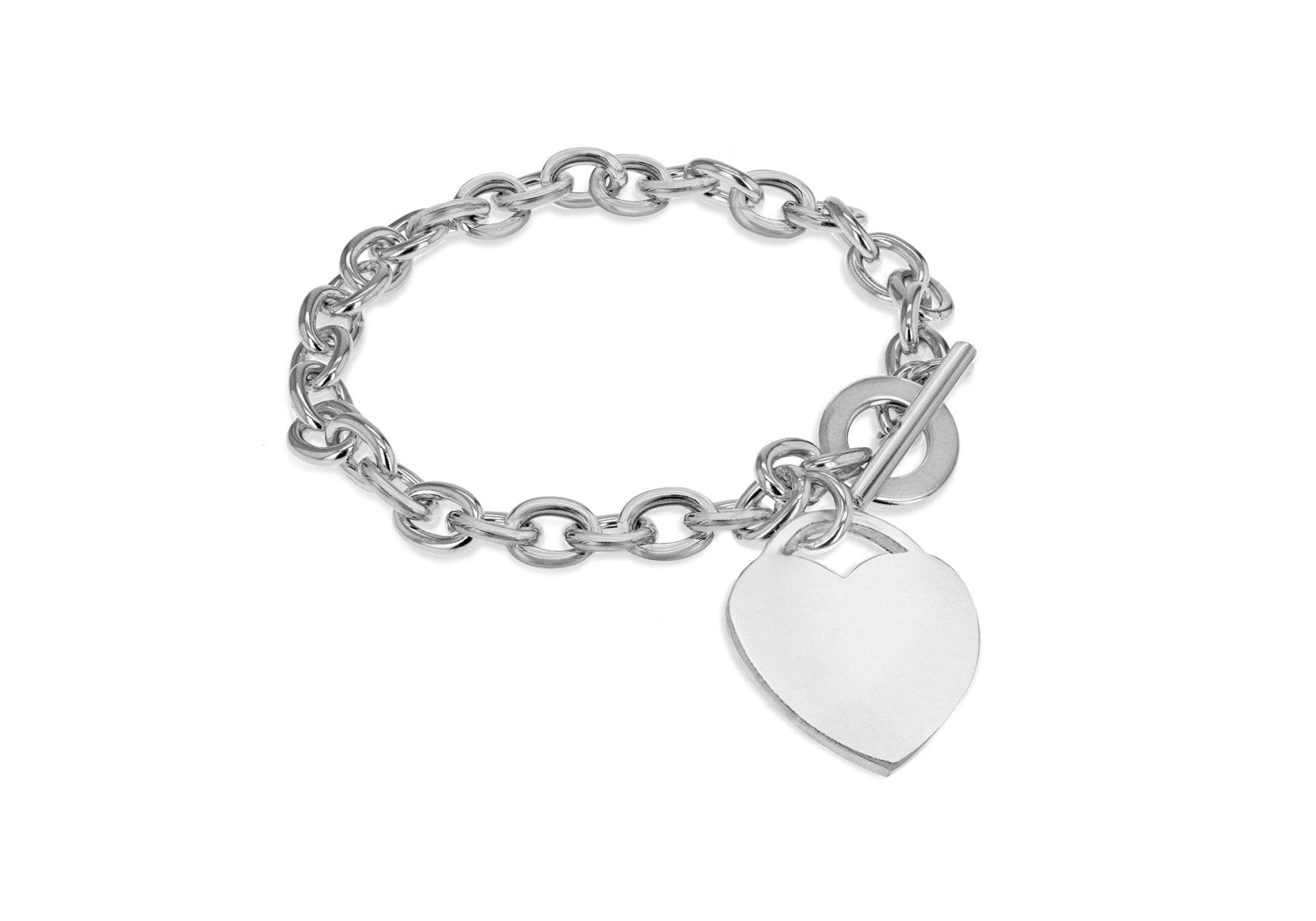 Sterling Silver Heart Charm Belcher T-Bar Bracelet 19m/7.5"9