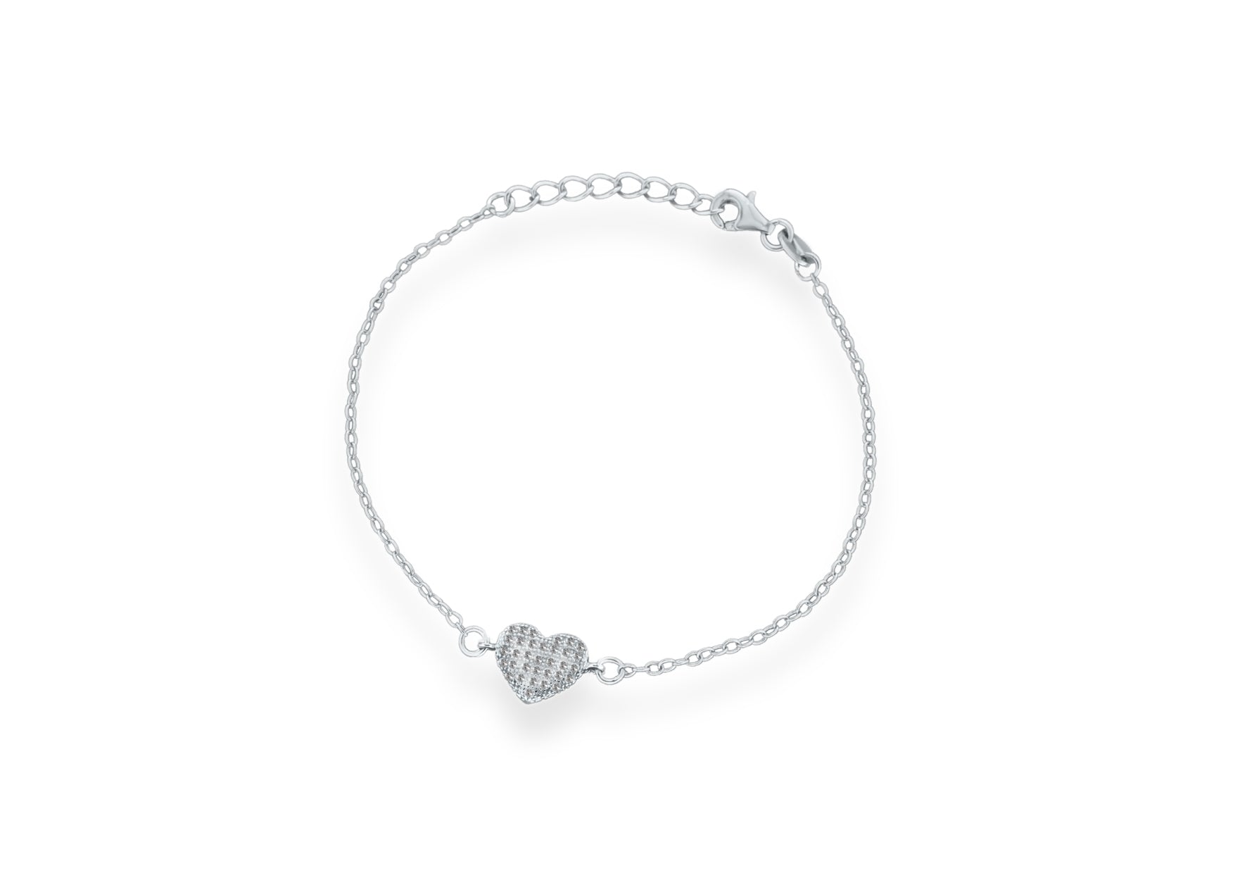 Sterling Silver Rhodium Plated Zirconia Heart Bracelet 16.5m/6.5"9