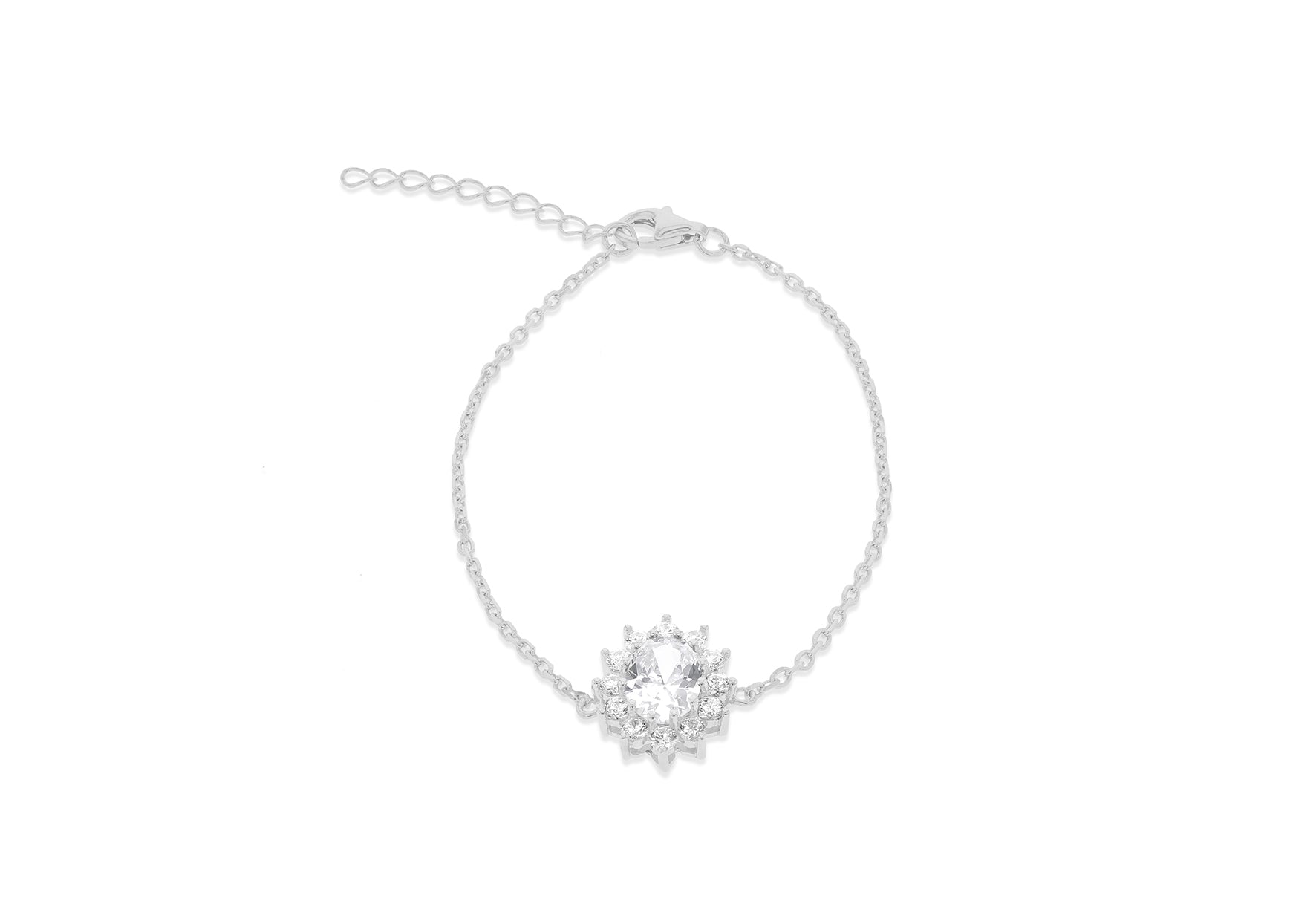 Sterling Silver Mystic Oval & White Zirconia Flower Bracelet