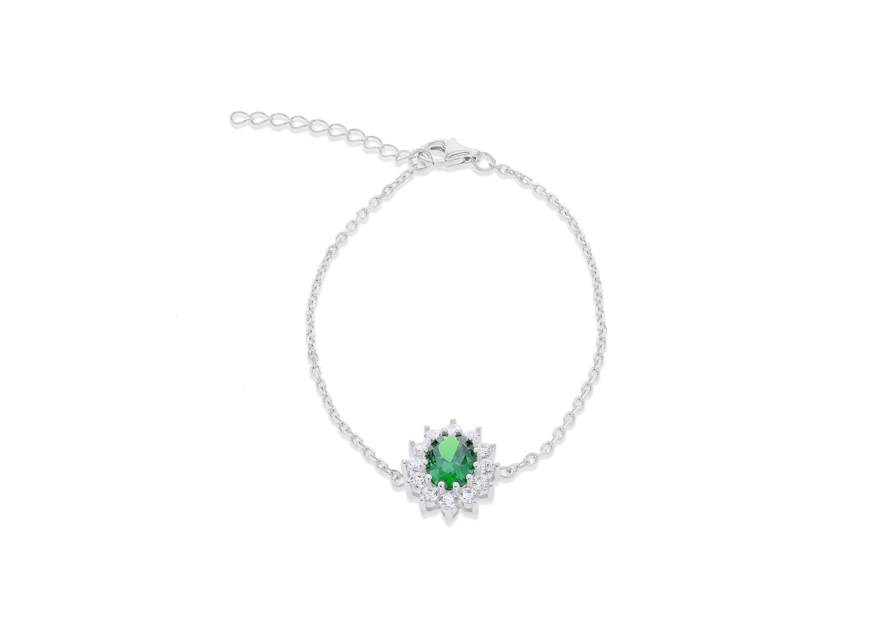 Sterling Silver Mystic Oval & White Zirconia Flower Bracelet