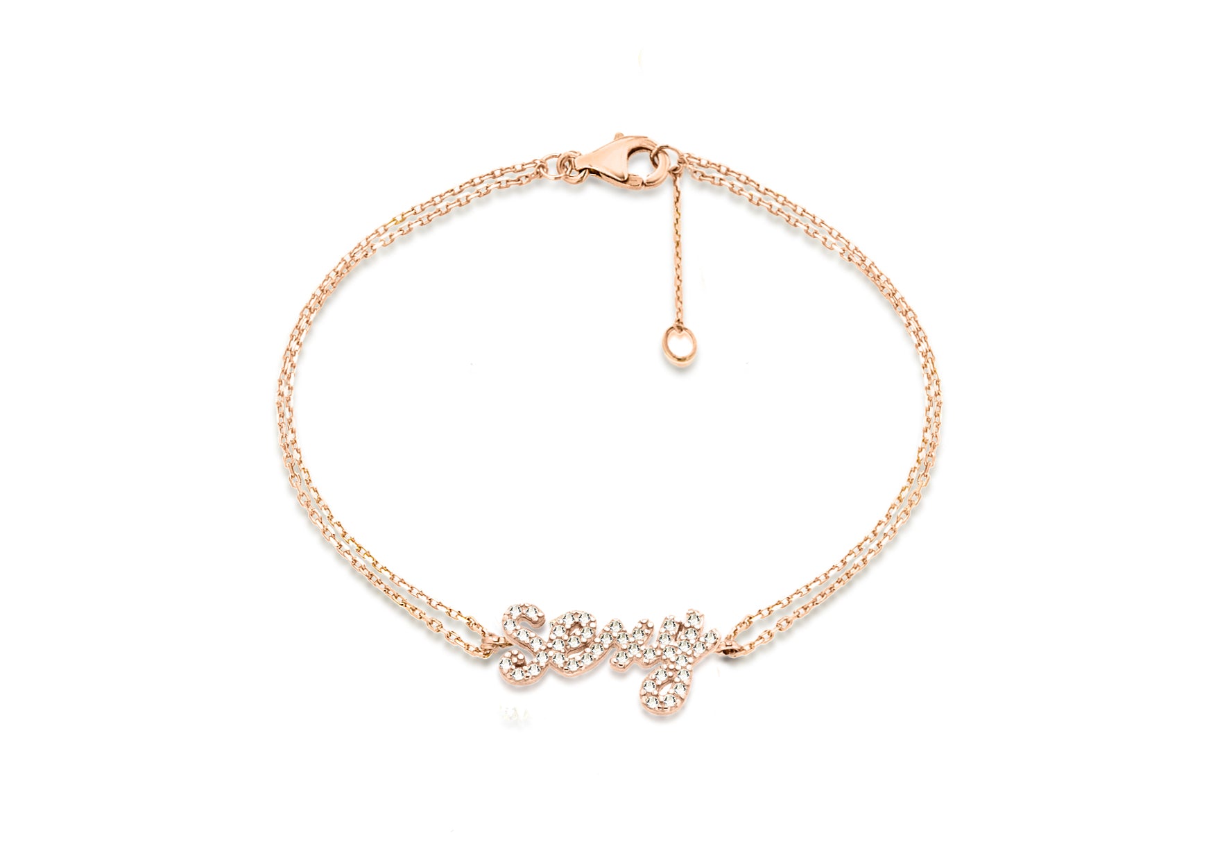 Sterling Silver Rose Gold Plated Zirconia 'Sexy' Bracelet 19m/7.5"9