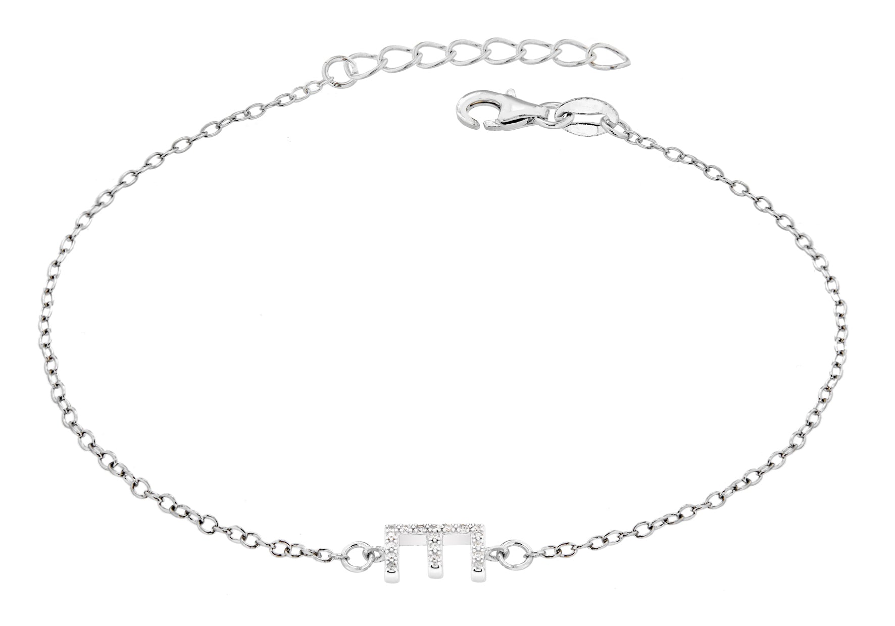Sterling Silver Rhodium Plated Zirconia 'E' Initial Bracelet 19m/7.5"9