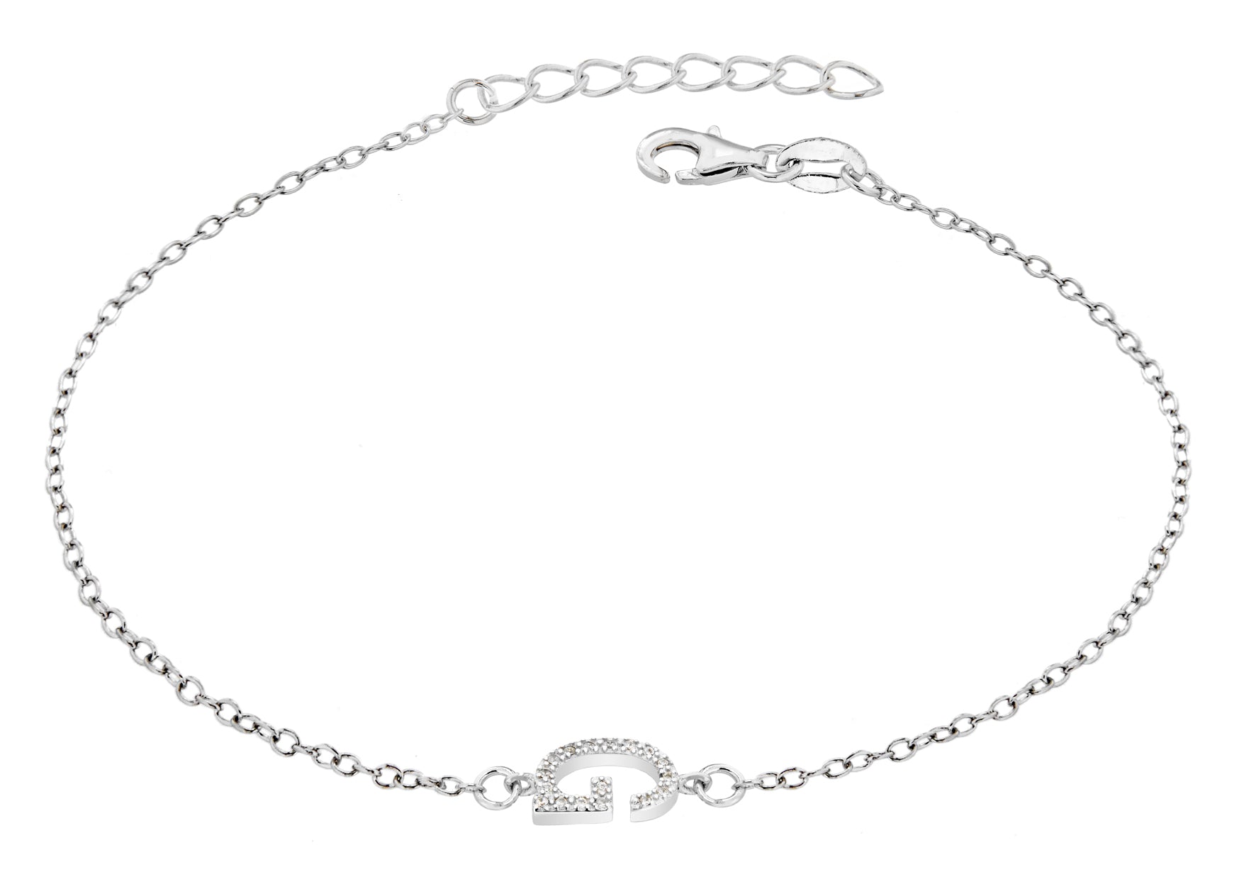 Sterling Silver Rhodium Plated Zirconia 'G' Initial Bracelet 19m/7.5"9