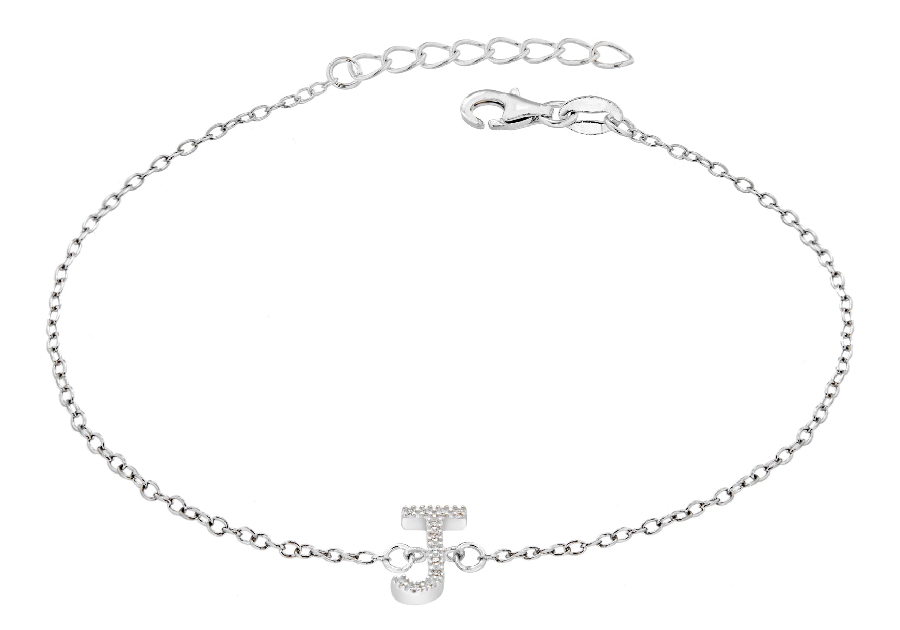 Sterling Silver Rhodium Plated Zirconia 'J' Initial Bracelet 19m/7.5"9