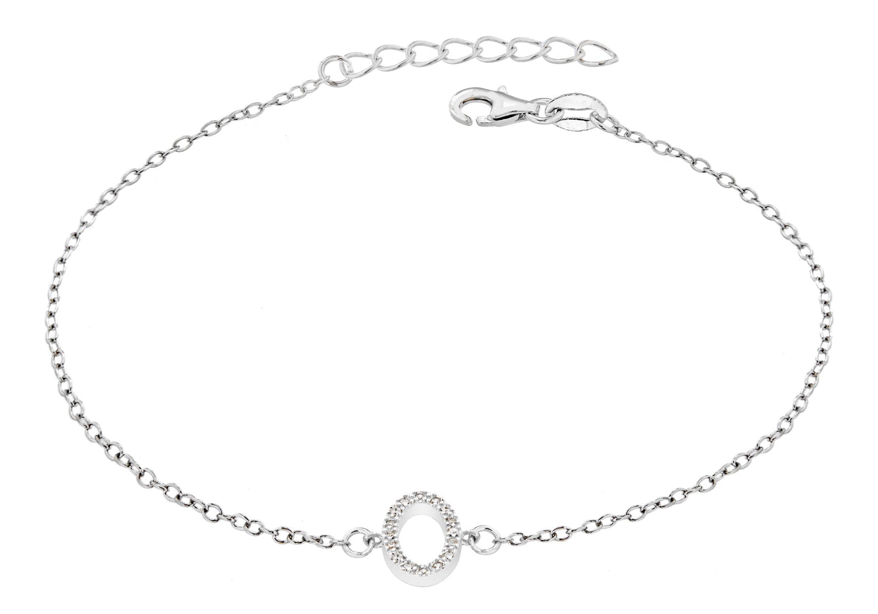Sterling Silver Rhodium Plated Zirconia 'O' Initial Bracelet 19m/7.5"9
