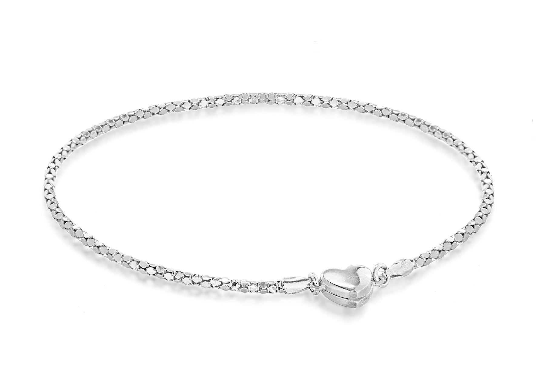 Sterling Silver Magnetic Heart Poporn Chain Bracelet 19m/7.5"9