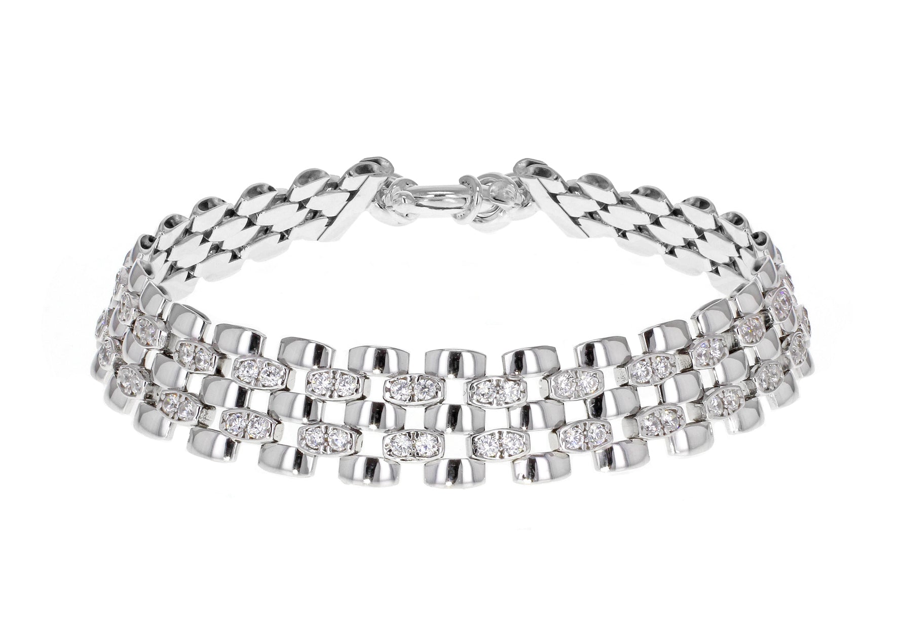 Sterling Silver Rhodium Plated Zirconia Stone Set Panther Bracelet
