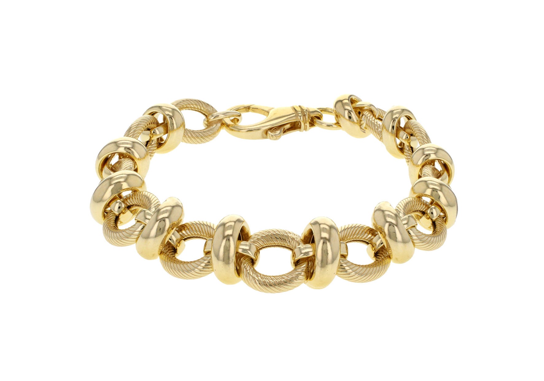 Sterling Silver Yellow Gold Plated Textured Polished Rings Bracelet