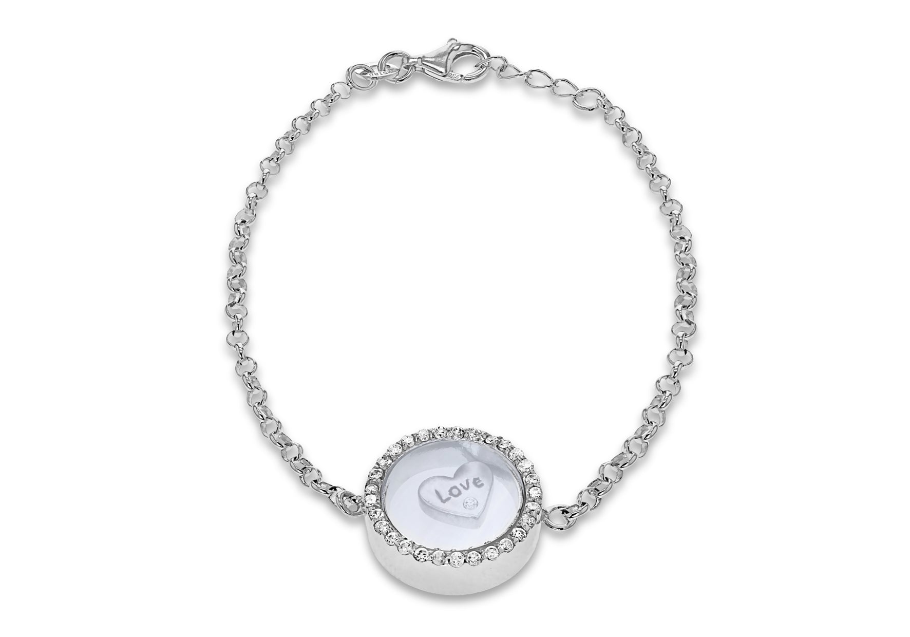 Sterling Silver Rhodium Plated Zirconia  Floating Heart Locket Adjustable Bracelet