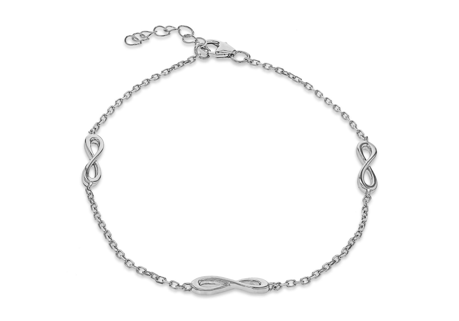 Sterling Silver Rhodium Plated Three 13mm x 4mm 'Figure 8' Adjustable Bracelet 19m/7.5"-21.5m/8.5"9