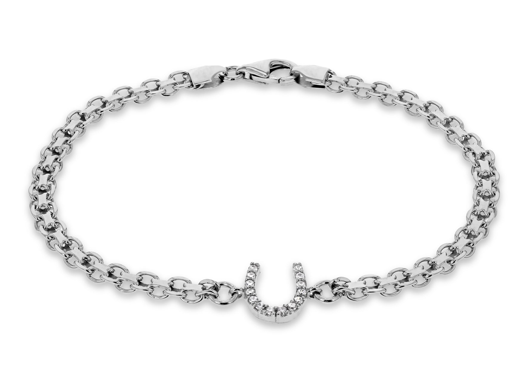 Sterling Silver Rhodium Plated Zirconia Horseshoe Bismark Bracelet 19m/7.5"9