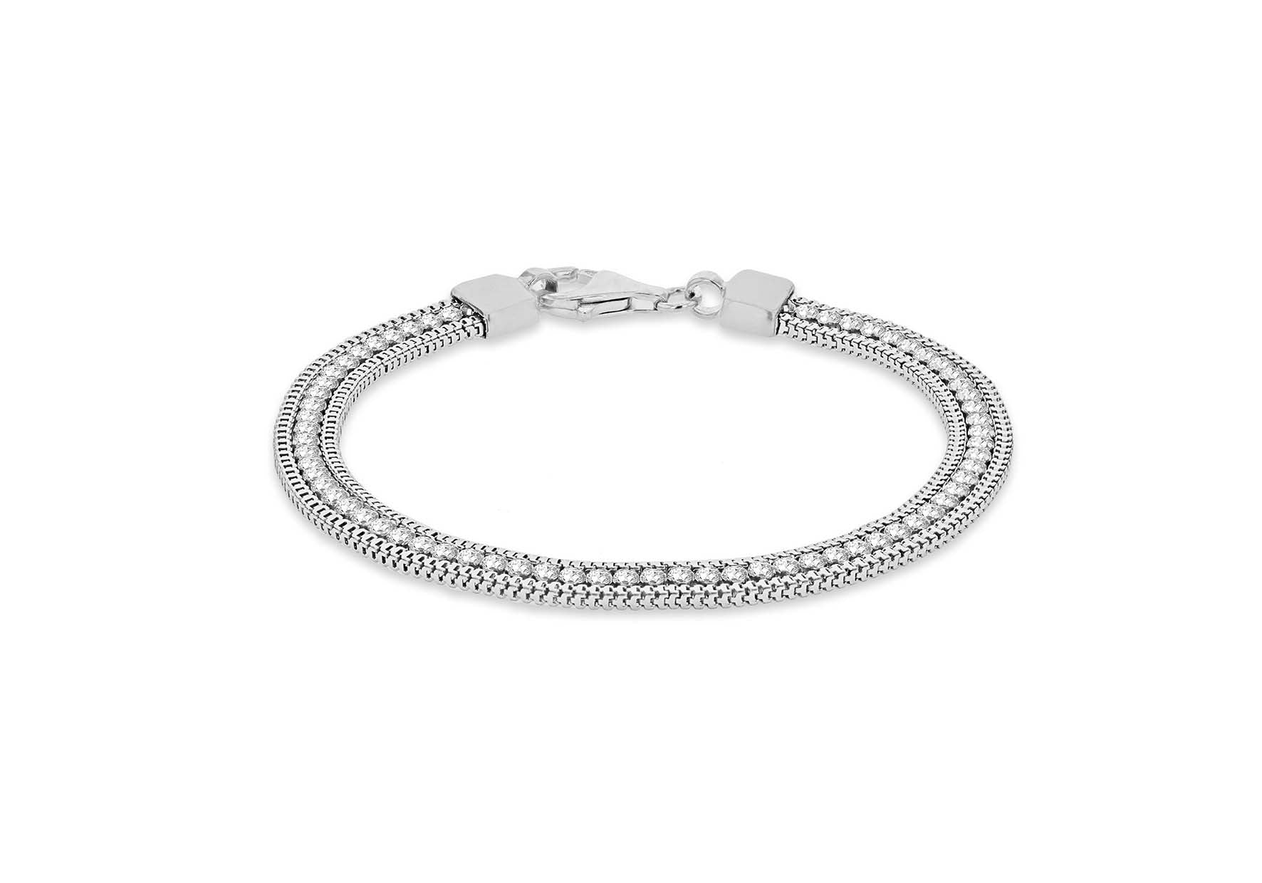 Sterling Silver Rhodium Plated Zirconia Snake Chain Tennis Bracelet 19m/7.5"9