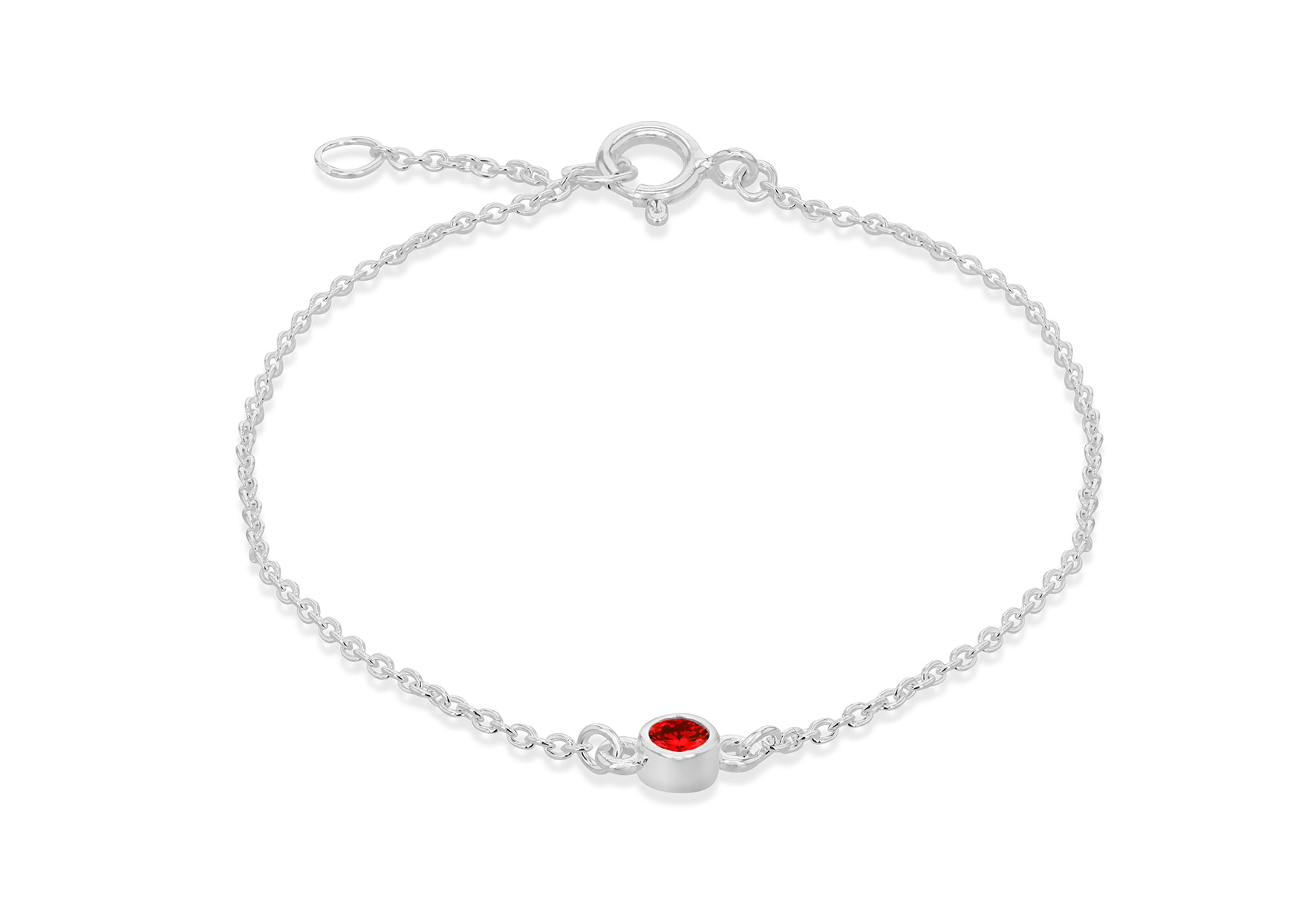 Sterling Silver Light Red 3mm Zirconia January Birthstone Adjustable Bracelet 16m/6.25"-18m/7"9