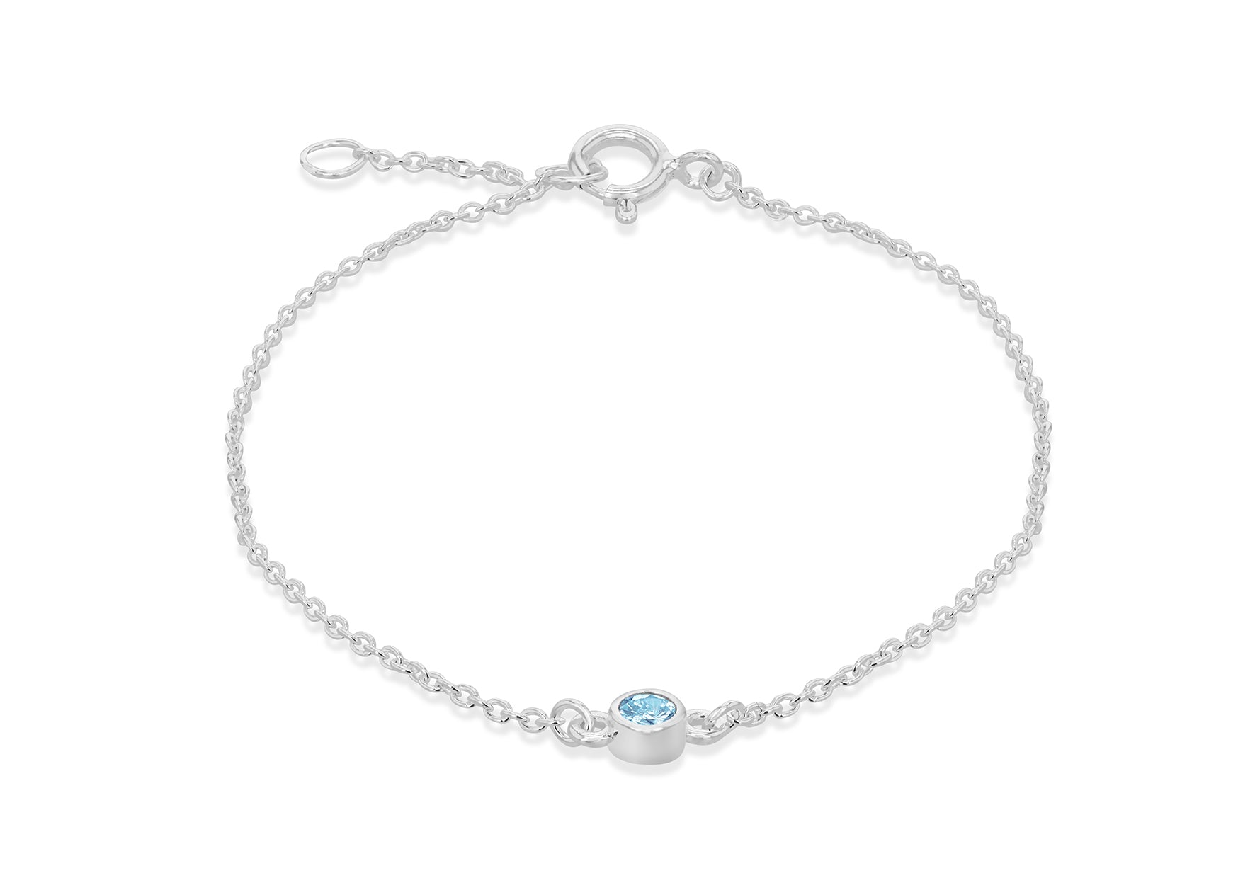 Sterling Silver Aqua Zirconia March Birthstone Adjustable Bracelet