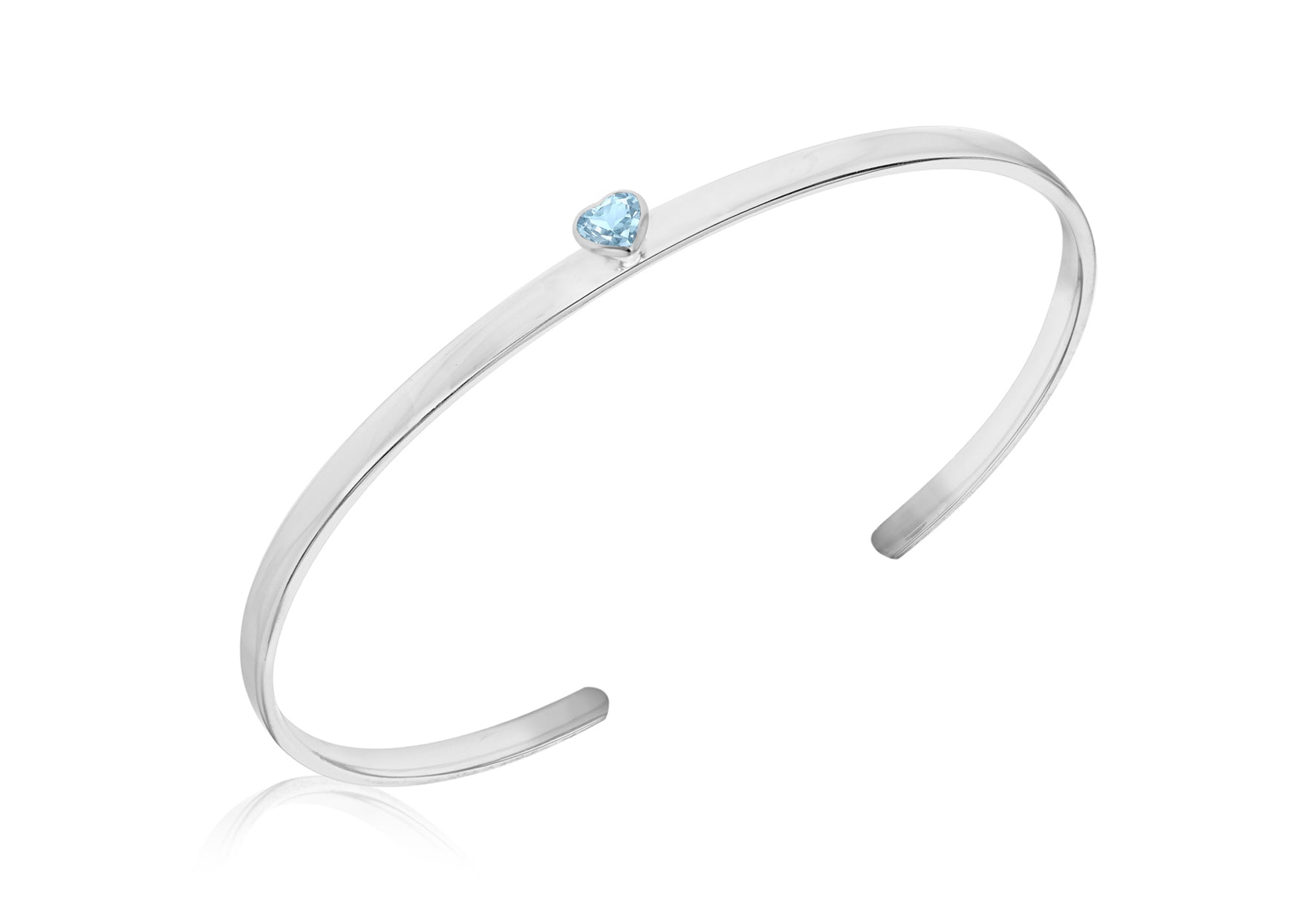Sterling Silver Blue Zirconia Heart Torque Bangle