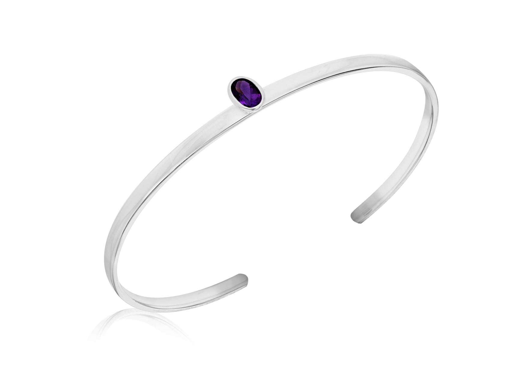 Sterling Silver Amethyst Oval Zirconia Torque Bangle