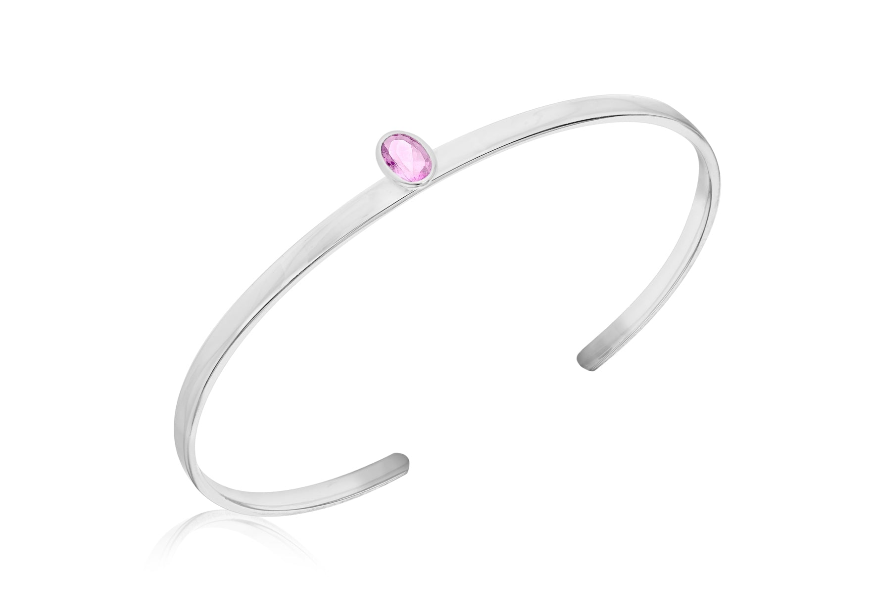 Sterling Silver Pink Oval Zirconia Torque Bangle