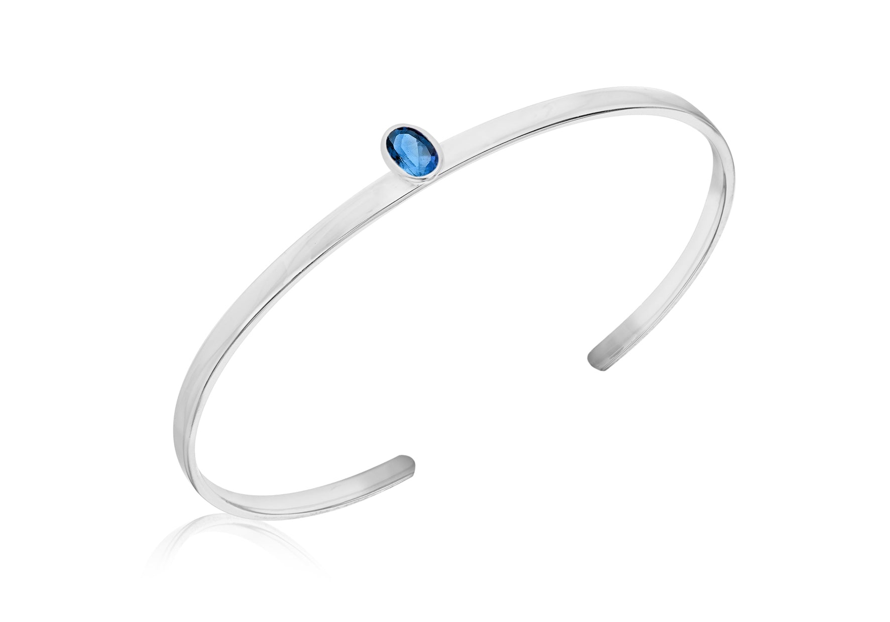 Sterling Silver Blue Oval Zirconia Torque Bangle