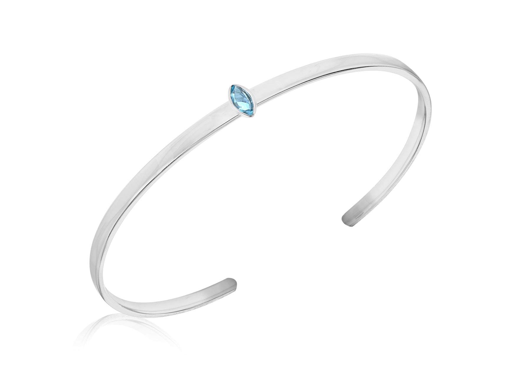 Sterling Silver Blue Marquise Zirconia Torque Bangle