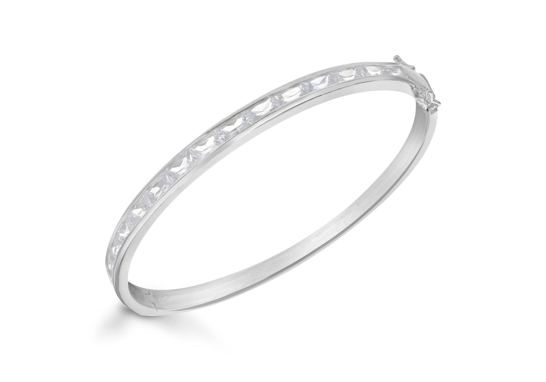 Sterling Silver Baguette Cut Zirconia 5mm Bangle