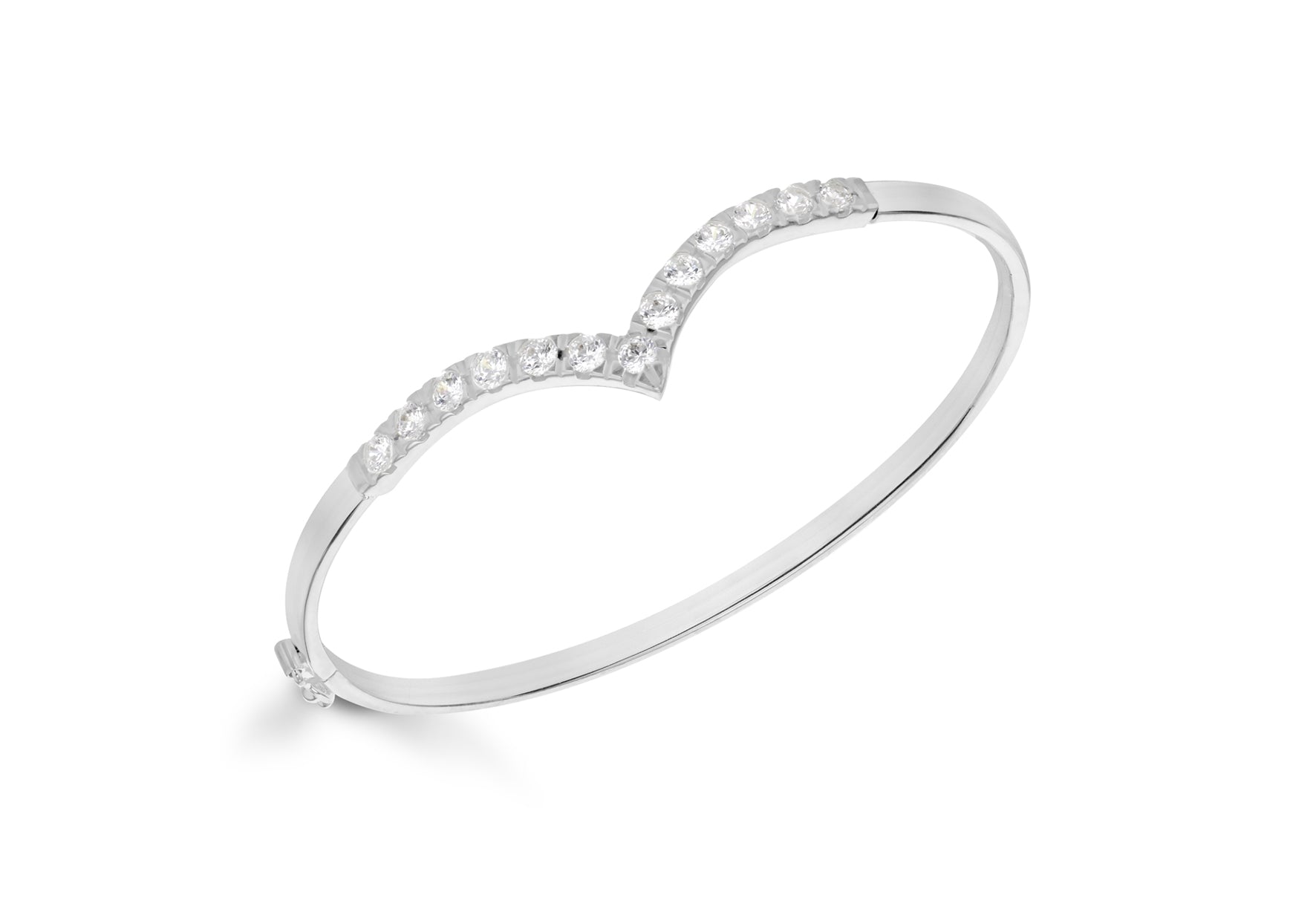 Sterling Silver Zirconia 13-Stone 3mm V-Shaped Bangle