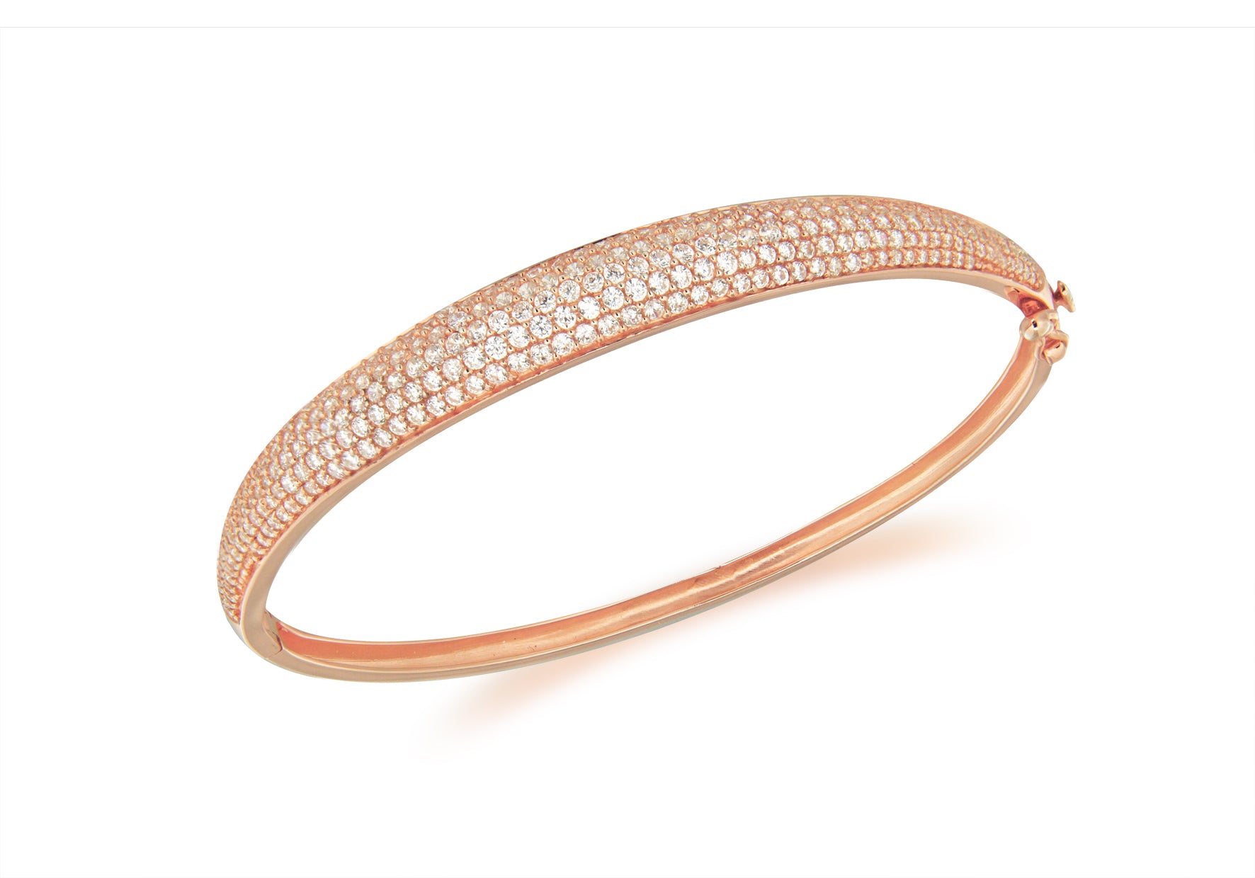 Sterling Silver Rose Gold Plated Zirconia Pave Set Bangle