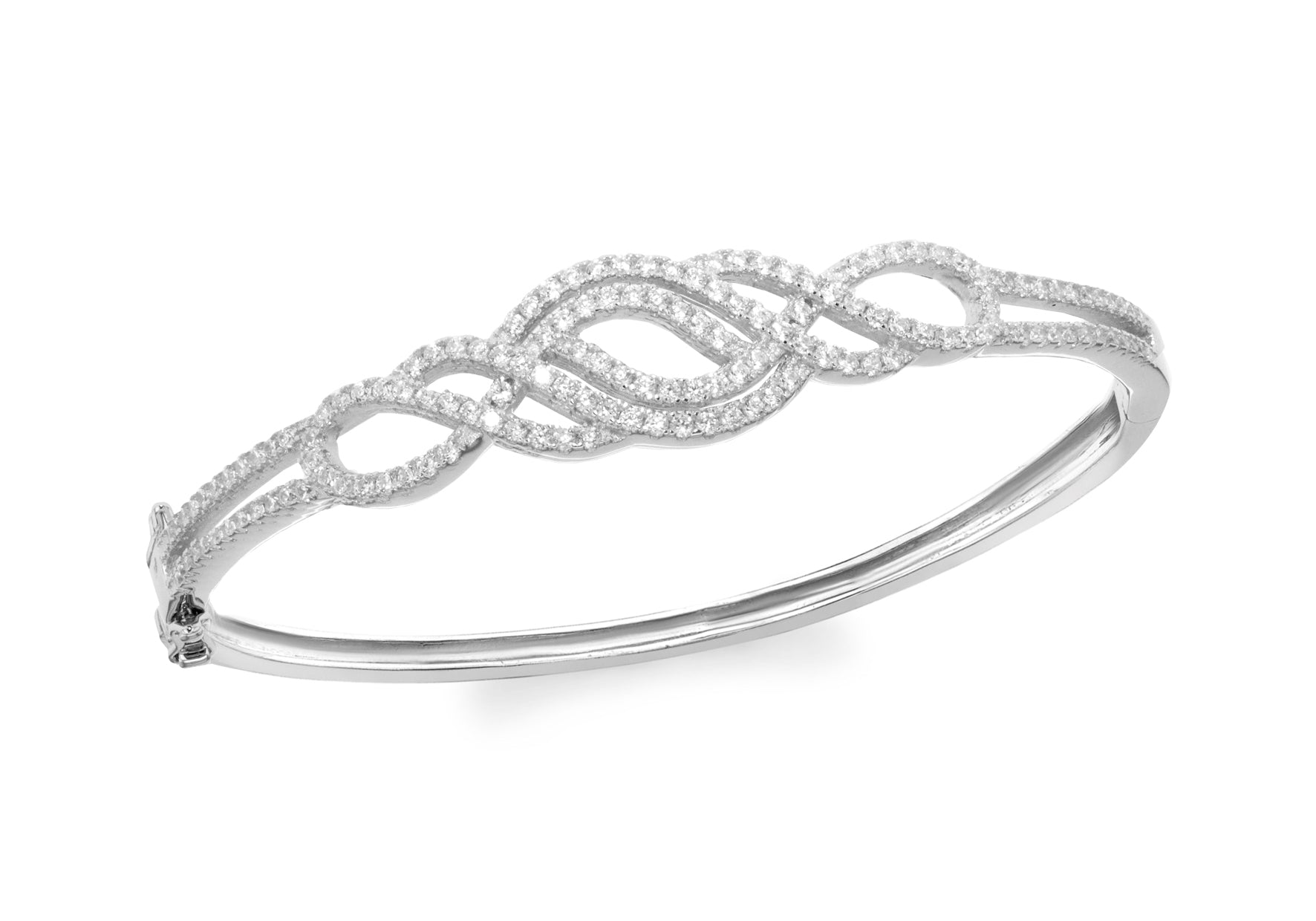Sterling Silver Rhodium Plated Zirconia Swirl Crossover Bangle